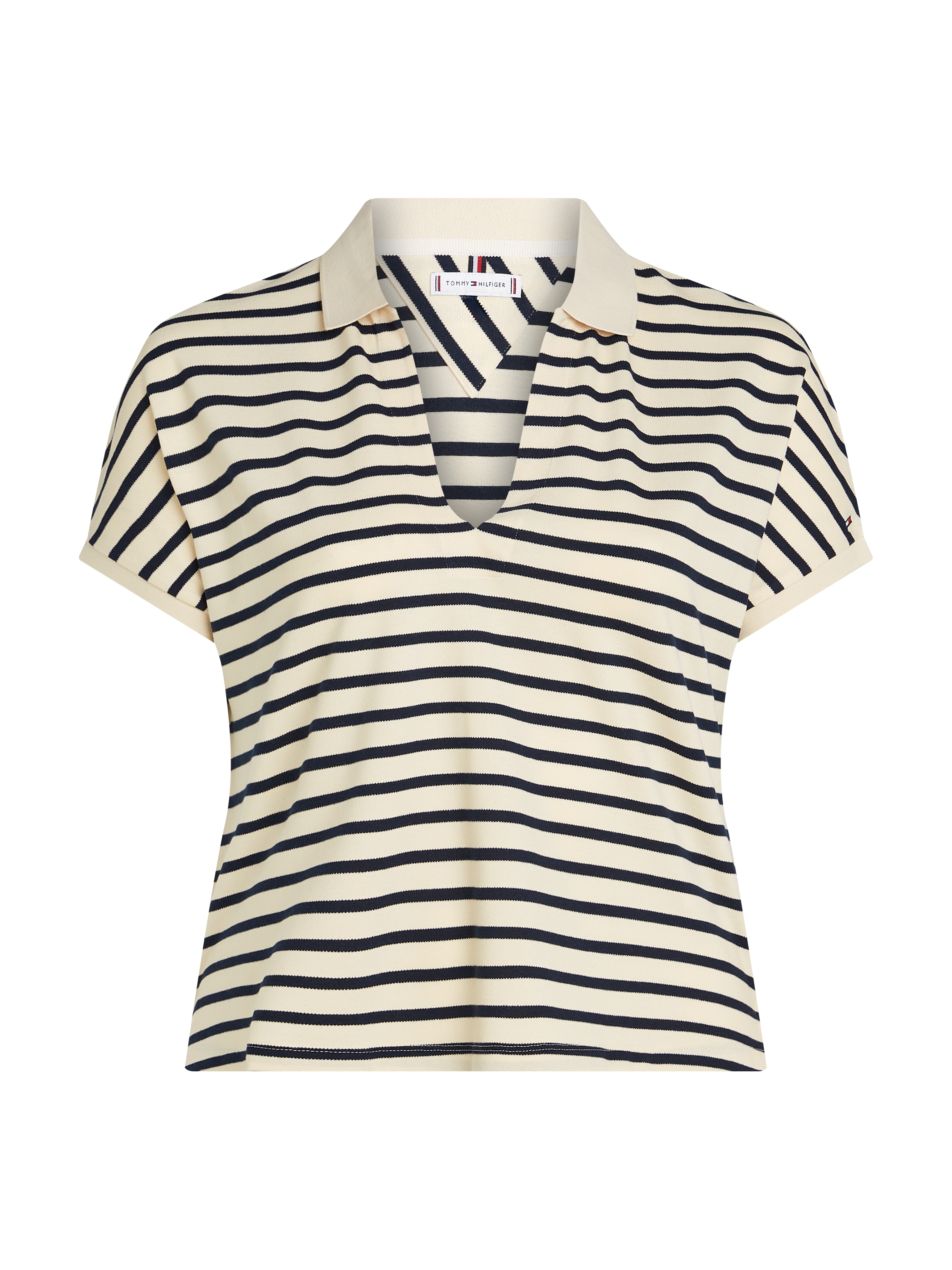 Tommy Hilfiger Curve Poloshirt »CRV LYOCELL OPEN-NK POLO SS«, in Großen Größen, Polokragen, Streifenmuster