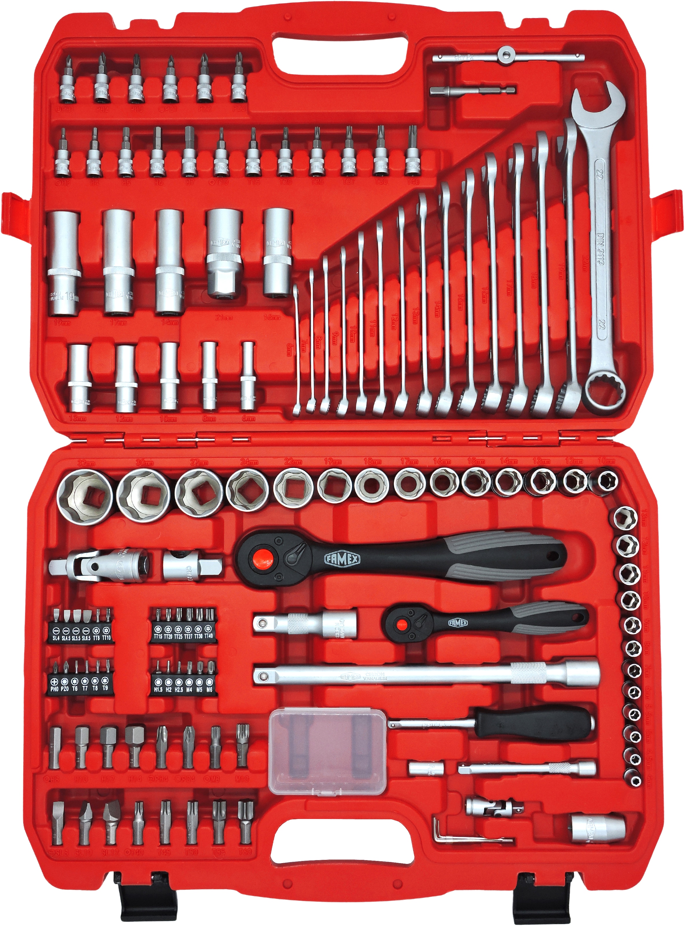 FAMEX Werkzeugset »419-43 Werkzeugkoffer PROFESSIONAL«, (275 tlg.), Mechaniker, mit Steckschlüsselsatz, abschließbar, Kapazität 30kg