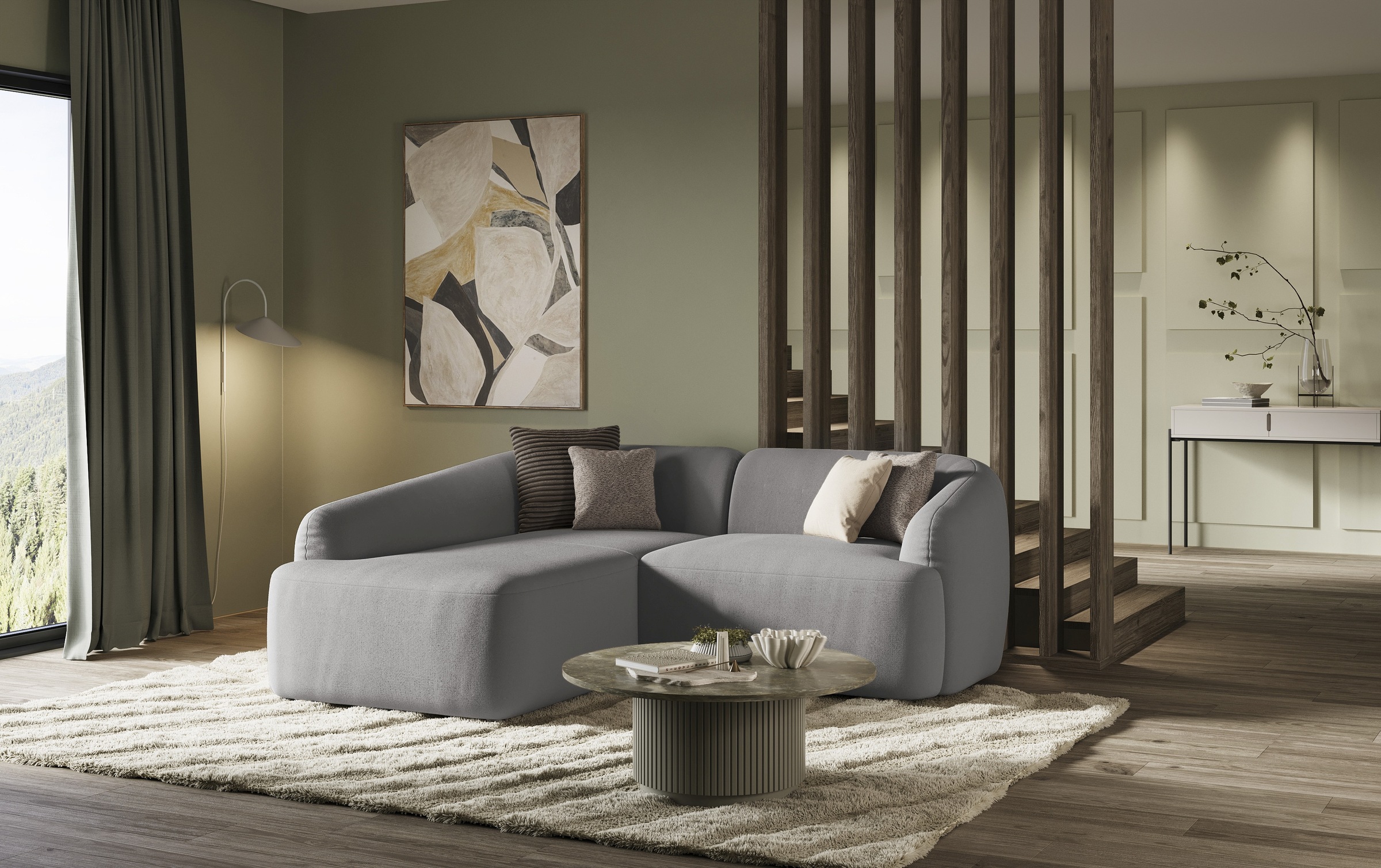 INOSIGN Ecksofa »Nergal, kompakte Stellmaße, Breite 216cm, organisches Desi günstig online kaufen