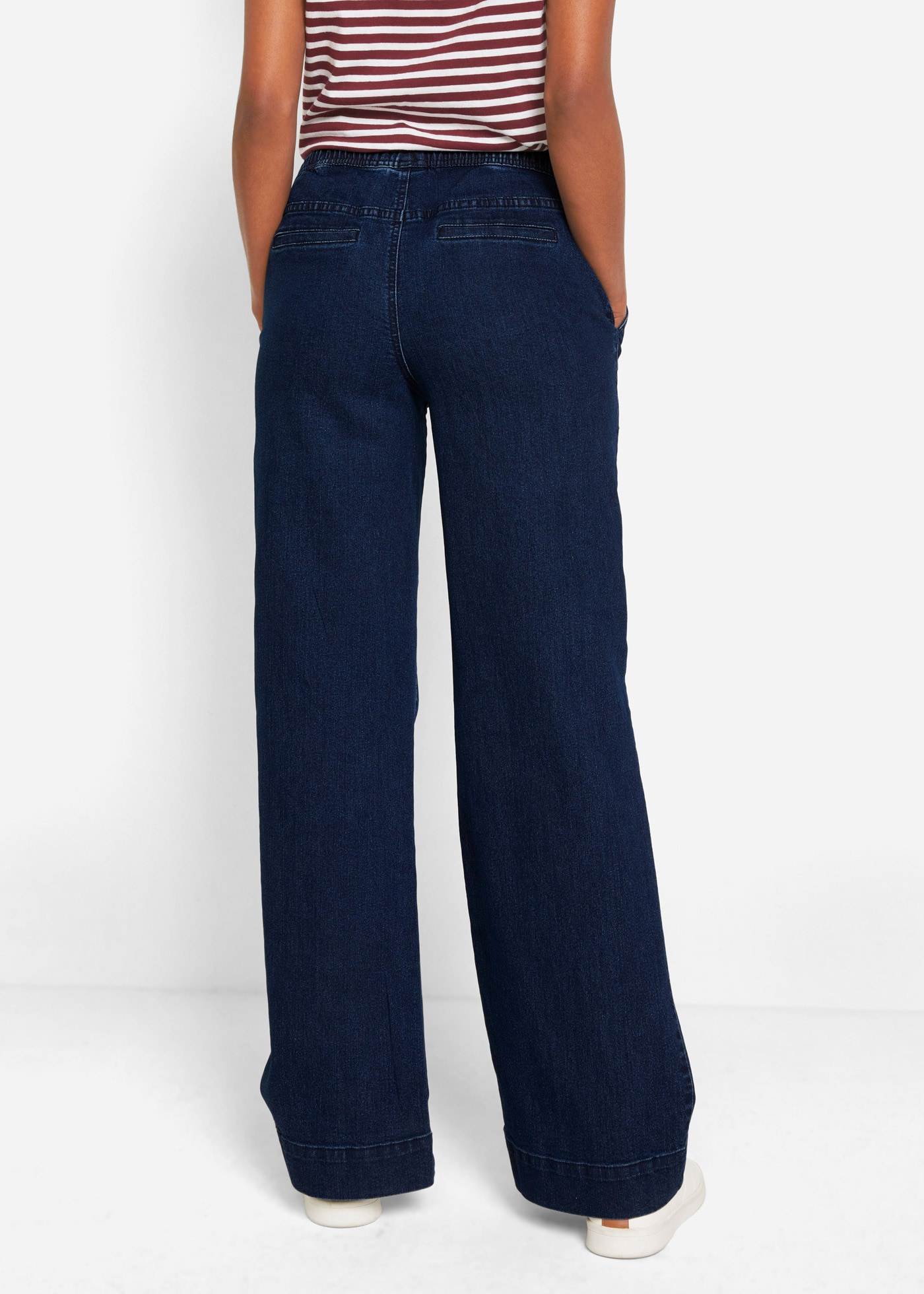 bonprix Weite Jeans »Wide Leg Jeans Mid Waist, Stretch« Loose Fit Passform, mit elastischem Bund und Tunnelzug