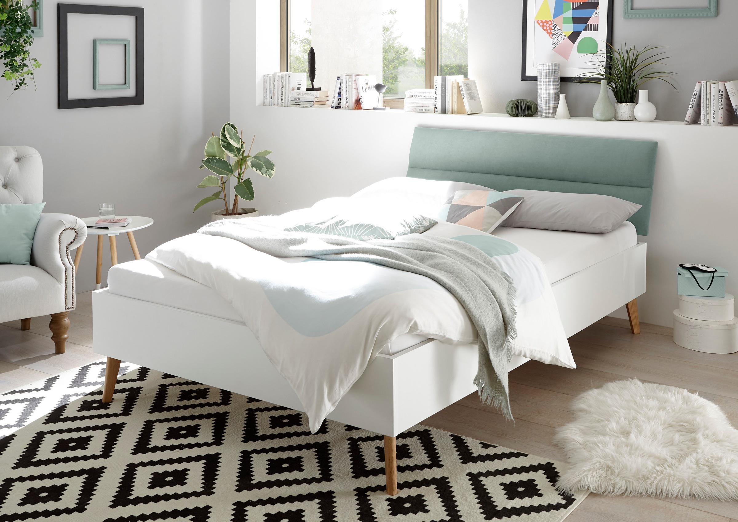 andas Einzelbett »MERLE Bett im skandinavischen Design, Bettgestell mit Mas günstig online kaufen
