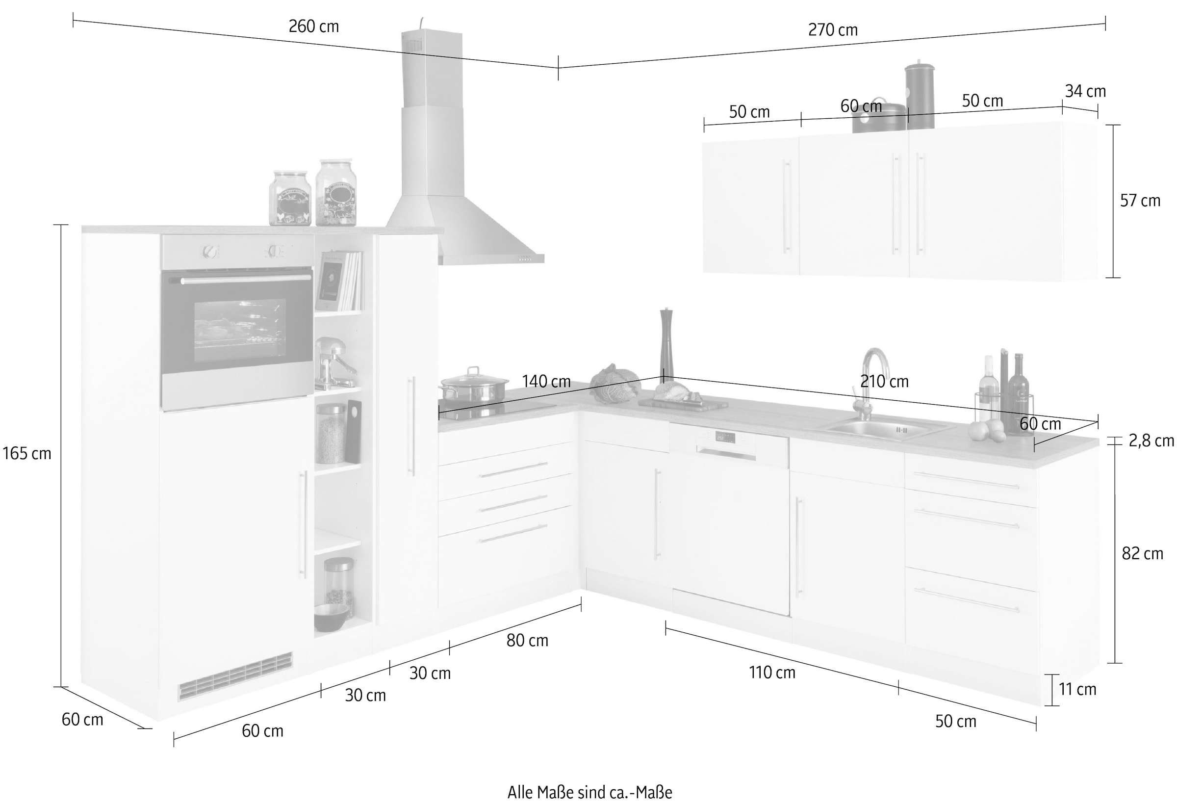 HELD MÖBEL Winkelküche »Samos«, ohne E-Geräte, Stellbreite 260 x 270 cm  jetzt im %Sale | L-Küchen