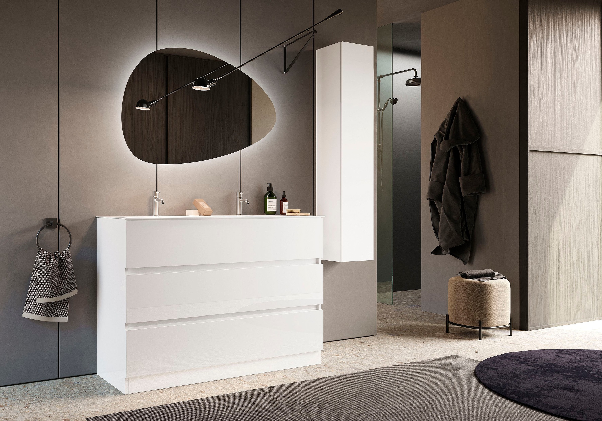 welltime Badspiegel »Stone«, asymmetrisch, Breite 101 cm, Höhe 67 cm, mit L günstig online kaufen
