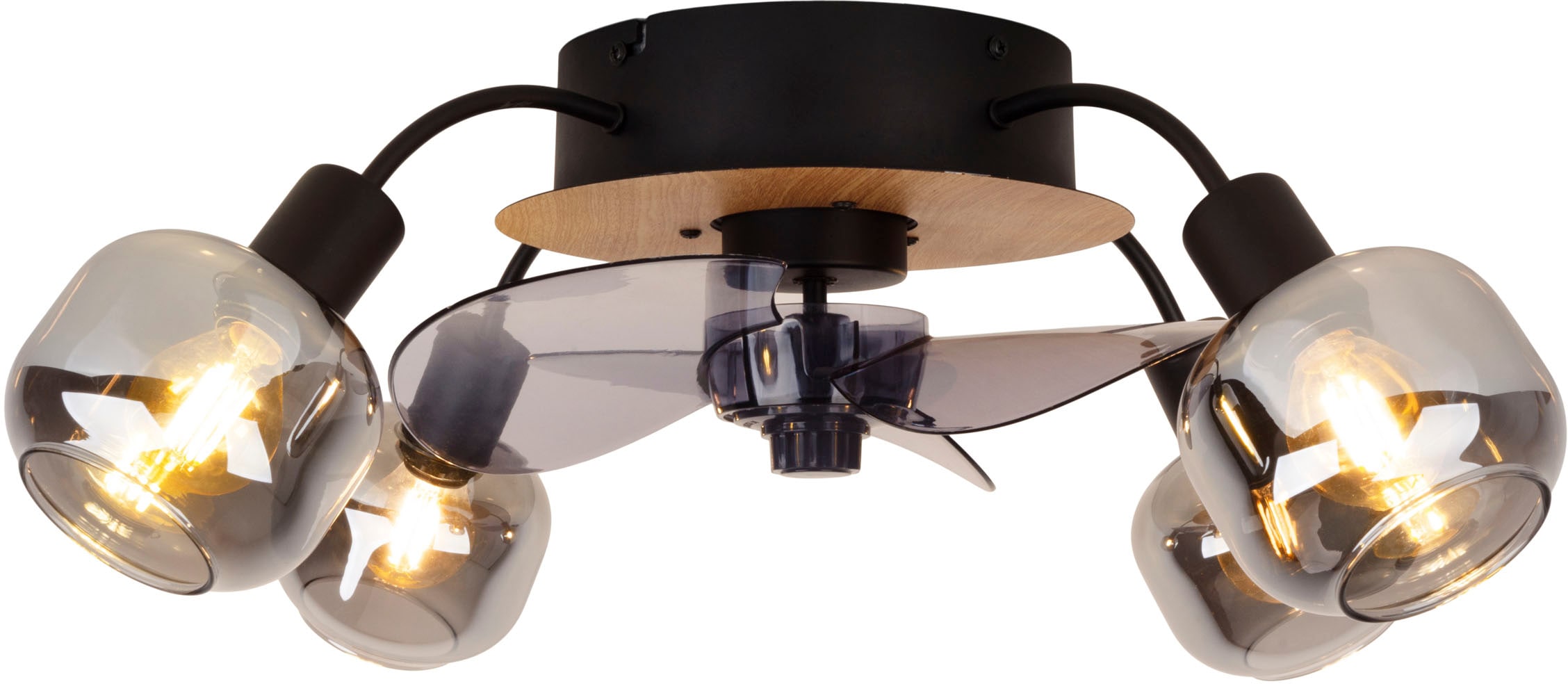 näve Deckenleuchte »Fumoso Deckenventilator«, 4 flammig, Leuchtmittel E14 | ohne Leuchtmittel, Deckenlampe, Ventilator, Fernbedienung, 4flg., E14 exkl., Glasschirme
