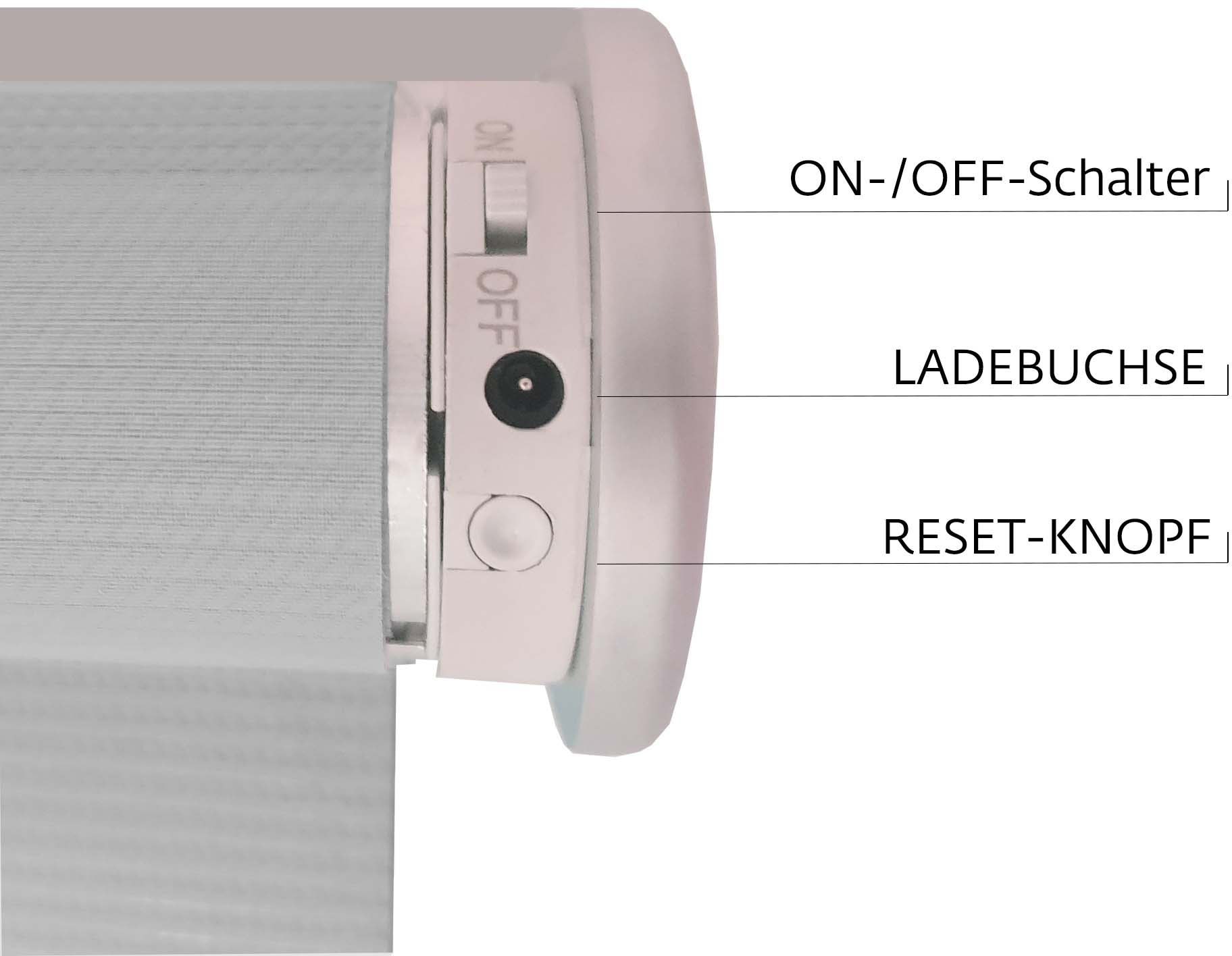 sunlines Elektrisches Rollo »Akkurollo Upcycling appgesteuert, blickdicht, Sunlines«, blickdicht, ohne Bohren, appgesteuert via Bluetooth