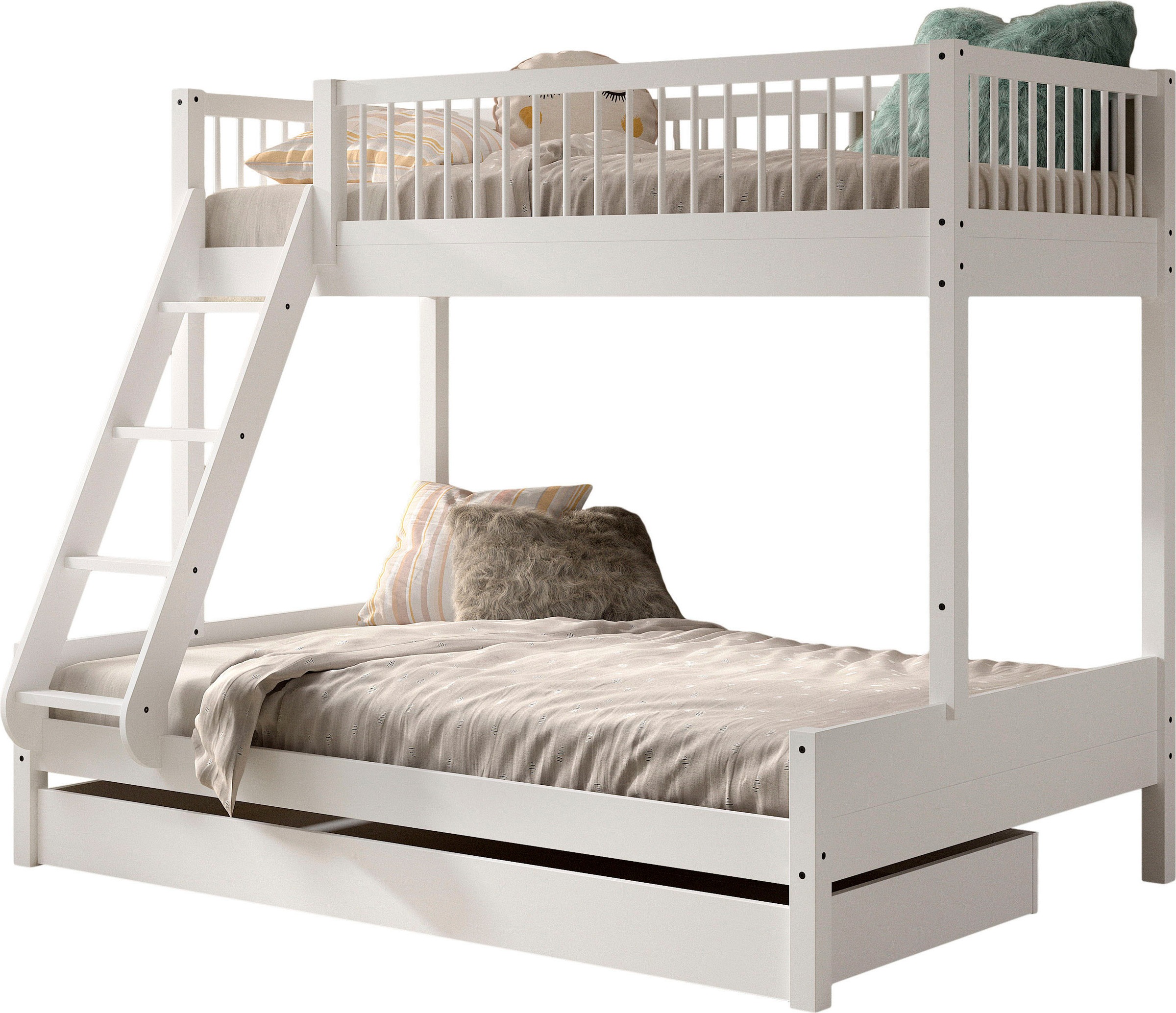 Vipack Etagenbett »Forrest Massivholzbett Made In Europe, Stabil Und Hochwertig Gebaut« Liegefläche 90/140x200cm, Mit Leiter, Rolllattenrost U.