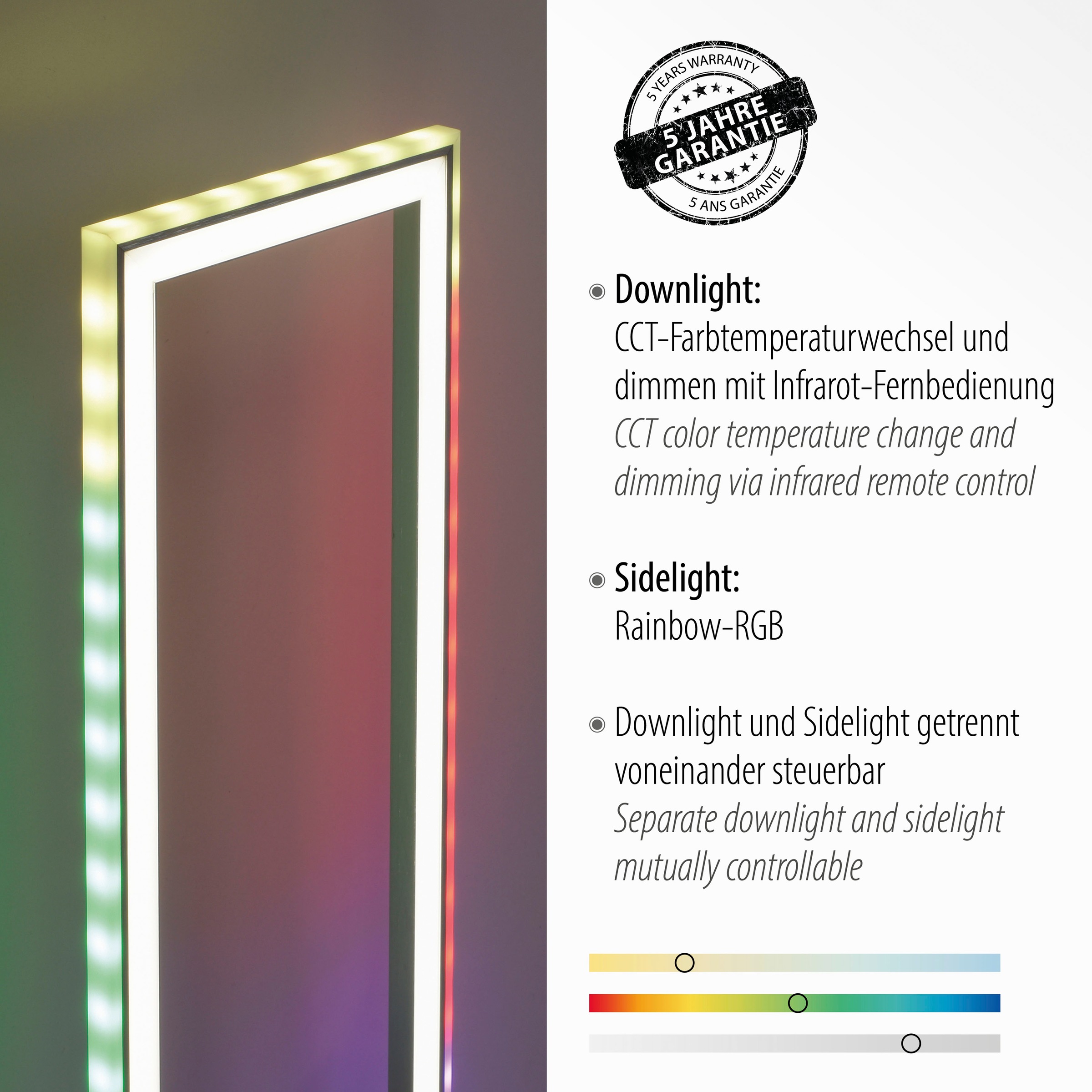 Stehlampe LED Rainbow-RGB, Sidelight: Infrarot-Fernbed. flammig-flammig, Rechnung home inkl. Downlight: 2700-5000K, bestellen auf 2 my »Luan«,