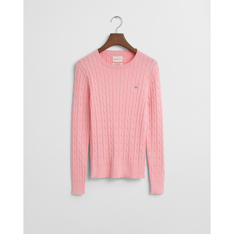 GANT Strickpullover »STRETCH COTTON CABLE C-NECK« mit Logostickerei auf der Brust GERANIUM PINK M M Pullover mit Zopfmuster von GANT