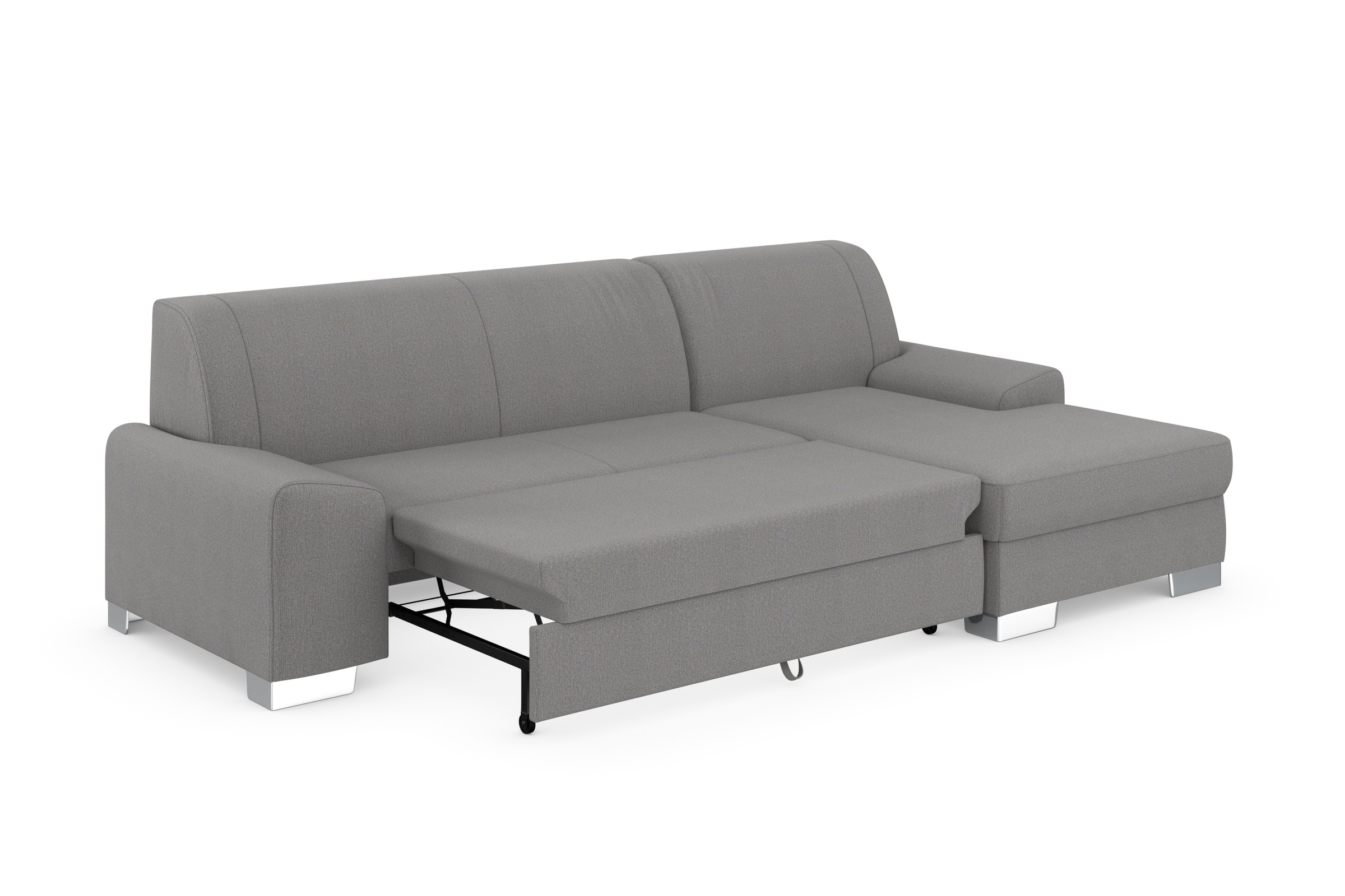 DOMO collection Ecksofa »Anzio L-Form, whlw. Bettfunktion, Federkern, hochwertig, Breite 271 cm«, Mit Bettfunktion, Recamiere rechts, Chenille-Struktur, grau