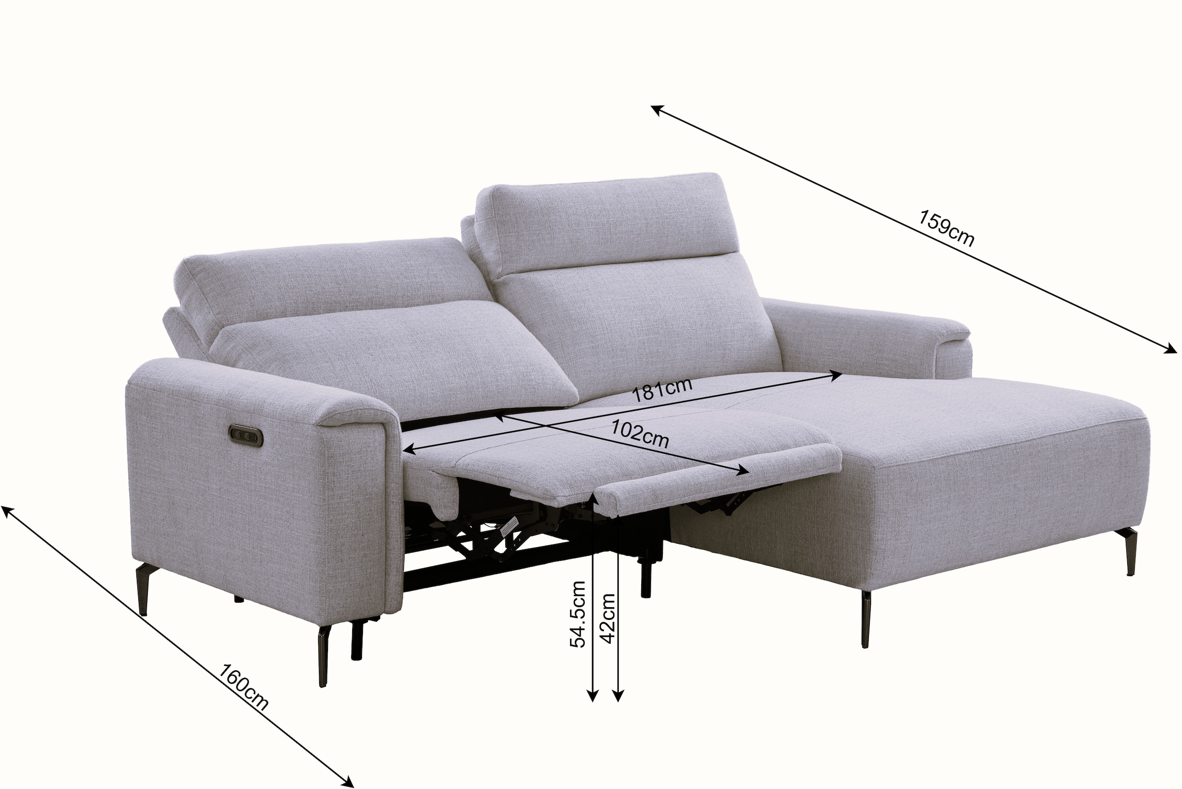 OTTO home Ecksofa »YELLIA L-Form,  227cm - elektrische Relaxfunktion« USB A/C, hoch elastischer Schaumstoff (HR) im Sitz, Webstoff