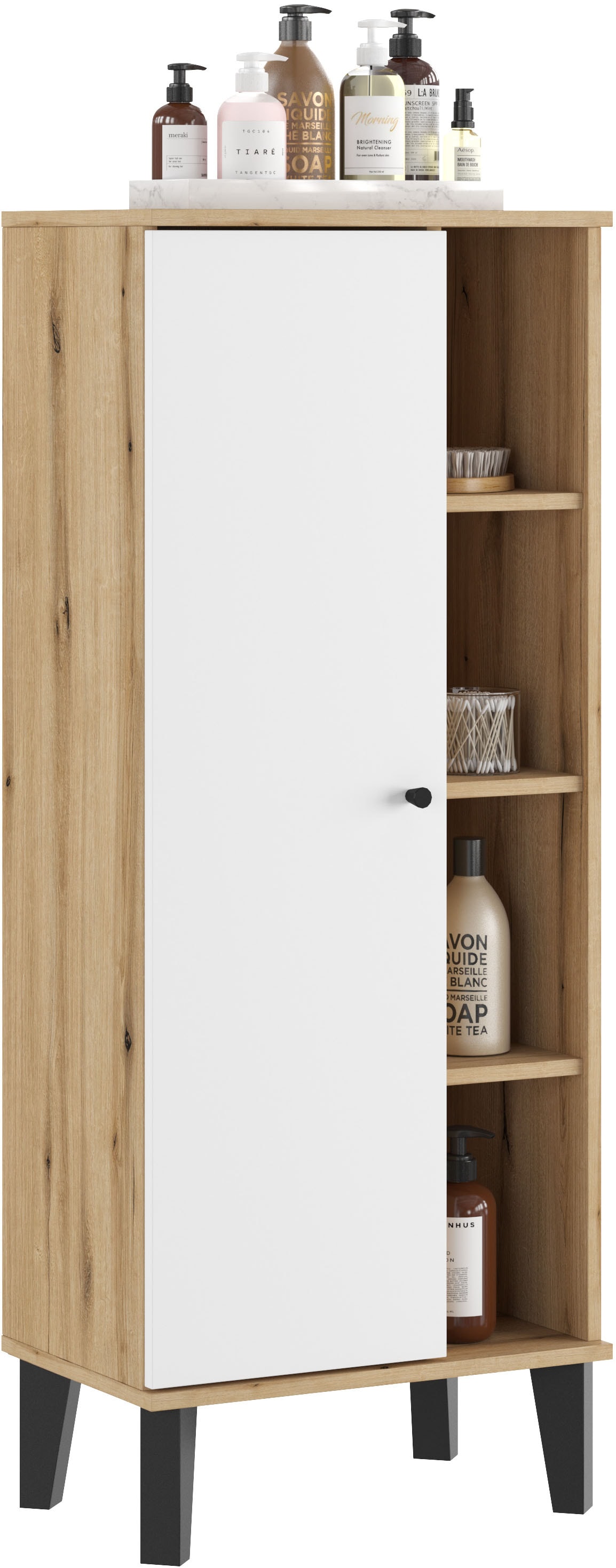 INOSIGN Stauraumschrank »Oslo, Badschrank mit Knopfgriff, Hochschrank im skandinavischen Design«, in der Türfarbe Weiß oder Grau verfügbar, ausreichend Stauraum