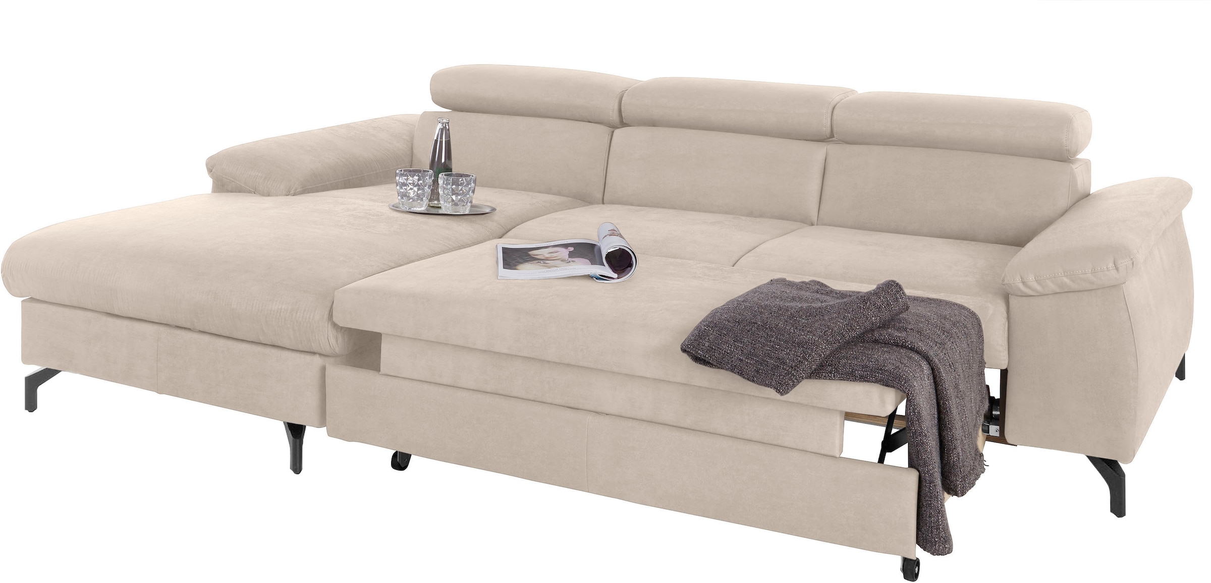 COTTA Ecksofa »Kitty L-Form, B: 242 cm«, mit Kopfteilverstellung, optional Bettfunktion & Bettkasten
