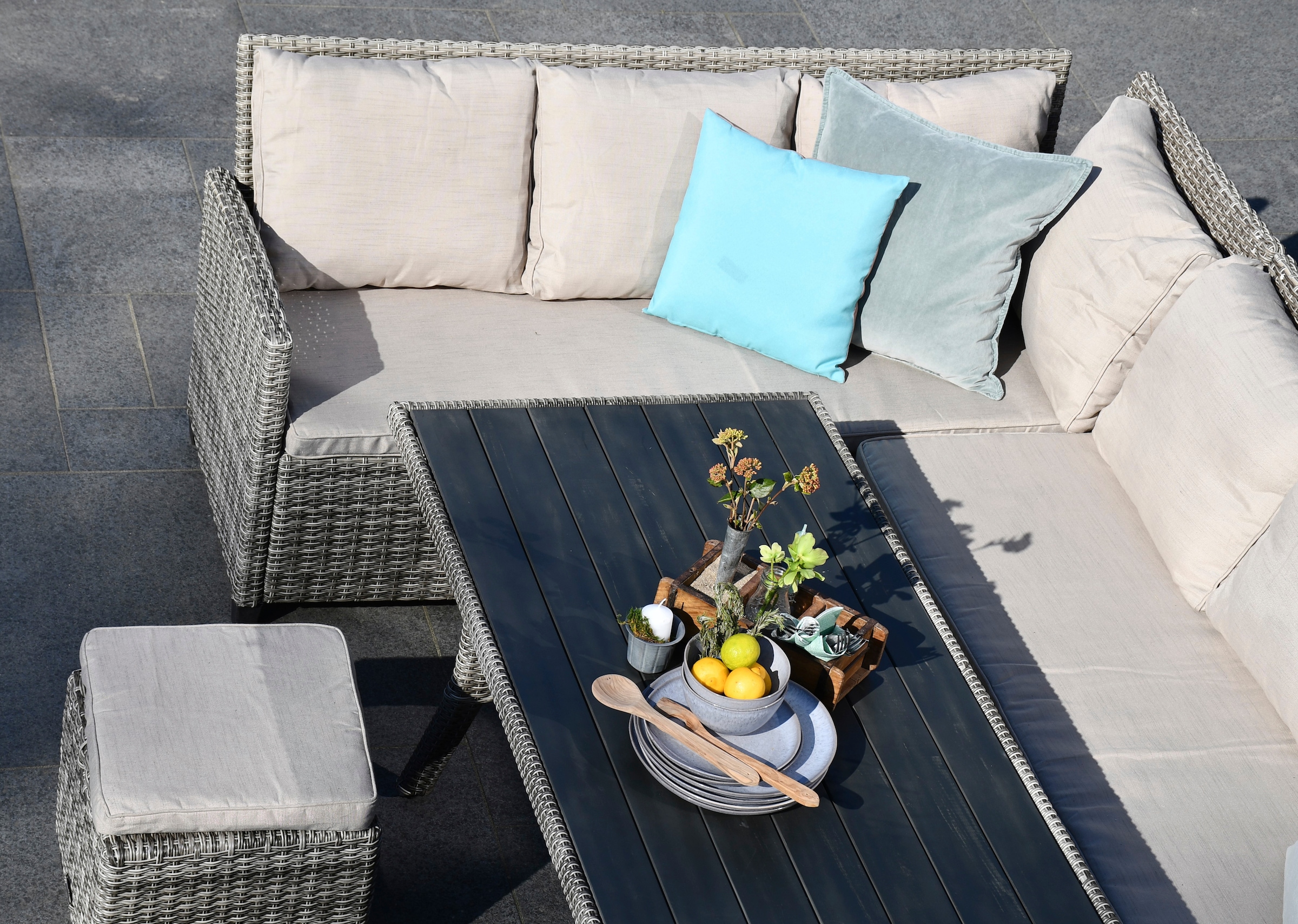 my Flair Gartenlounge-Set, (5 tlg.), 1 Sofa, 1 Sessel, 2 Hocker, 1 Tisch