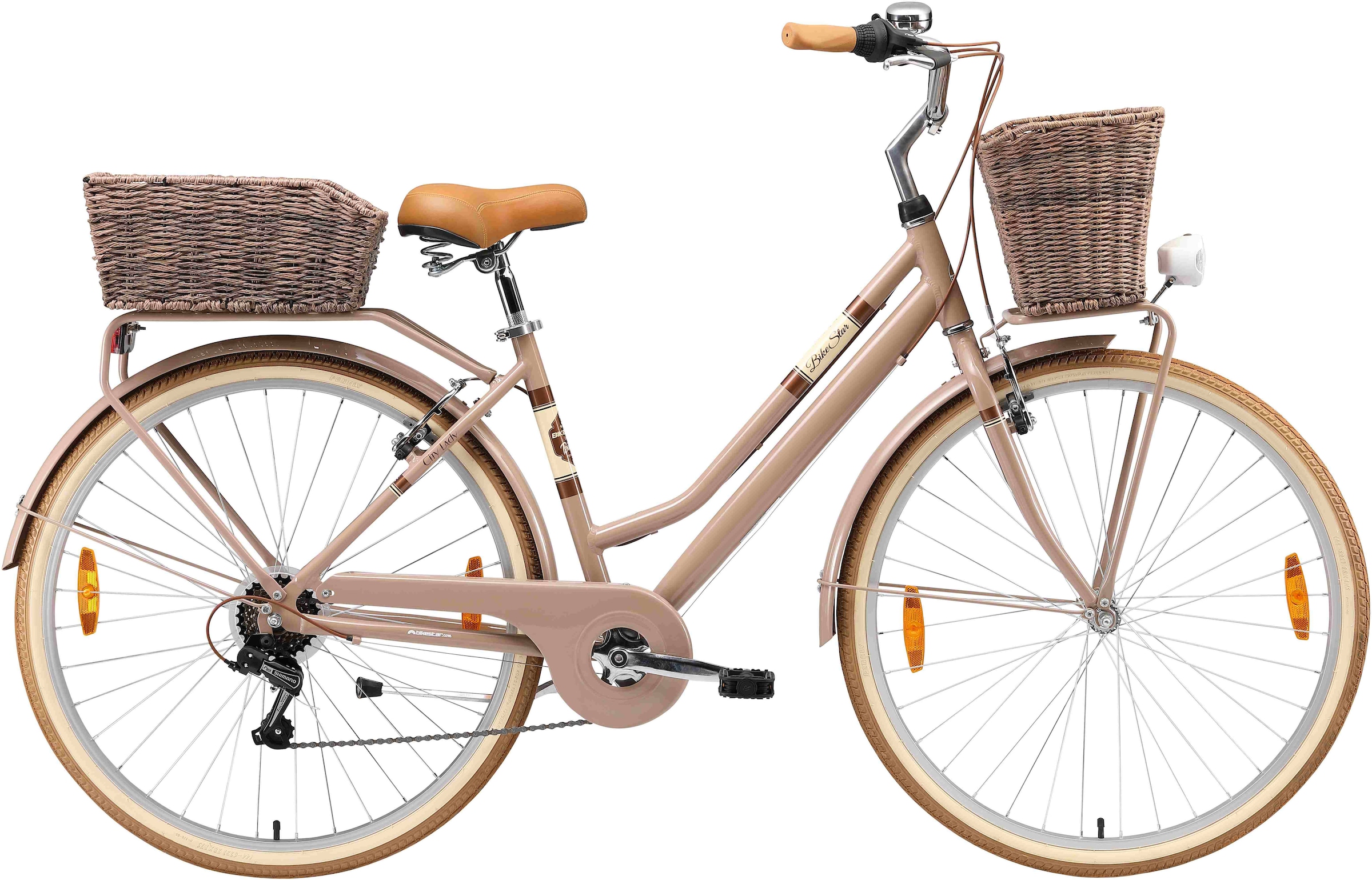 Bikestar Cityrad, 7 Gang, Shimano, RD-TY21 Schaltwerk, Kettenschaltung, für Damen, Kettenschaltung