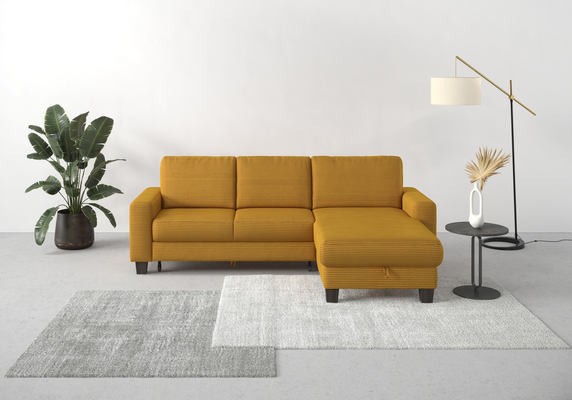 Home affaire Ecksofa »Summer L-Form«, mit Recamiere, mit oder ohne Bettfunktion und Bettkasten, Cord-Bezug
