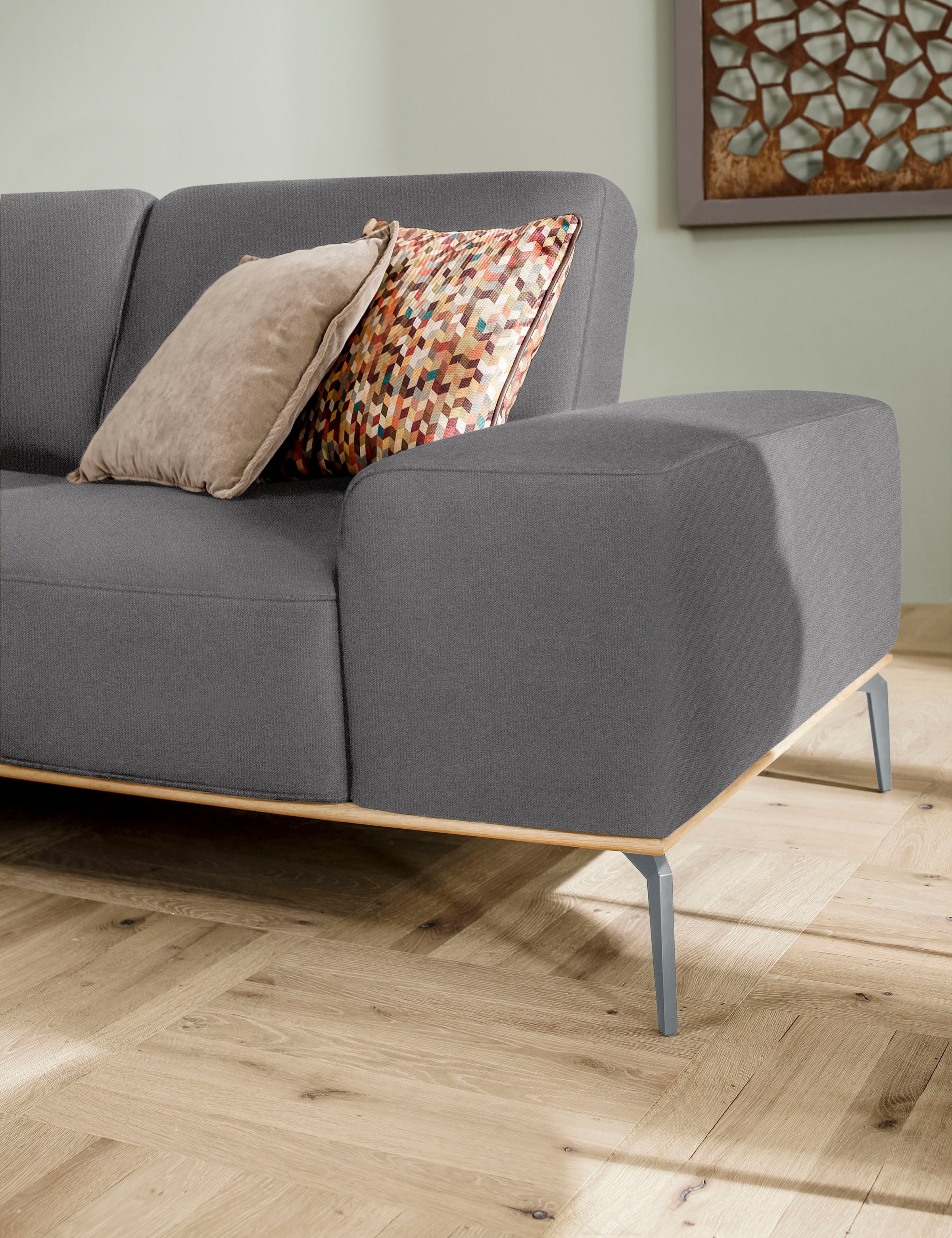 W.SCHILLIG Ecksofa »run, Designsofa mit tollem Sitzkomfort, bequem, L-Form«, mit elegantem Holzsockel, Füße in Silber matt, Breite 299 cm