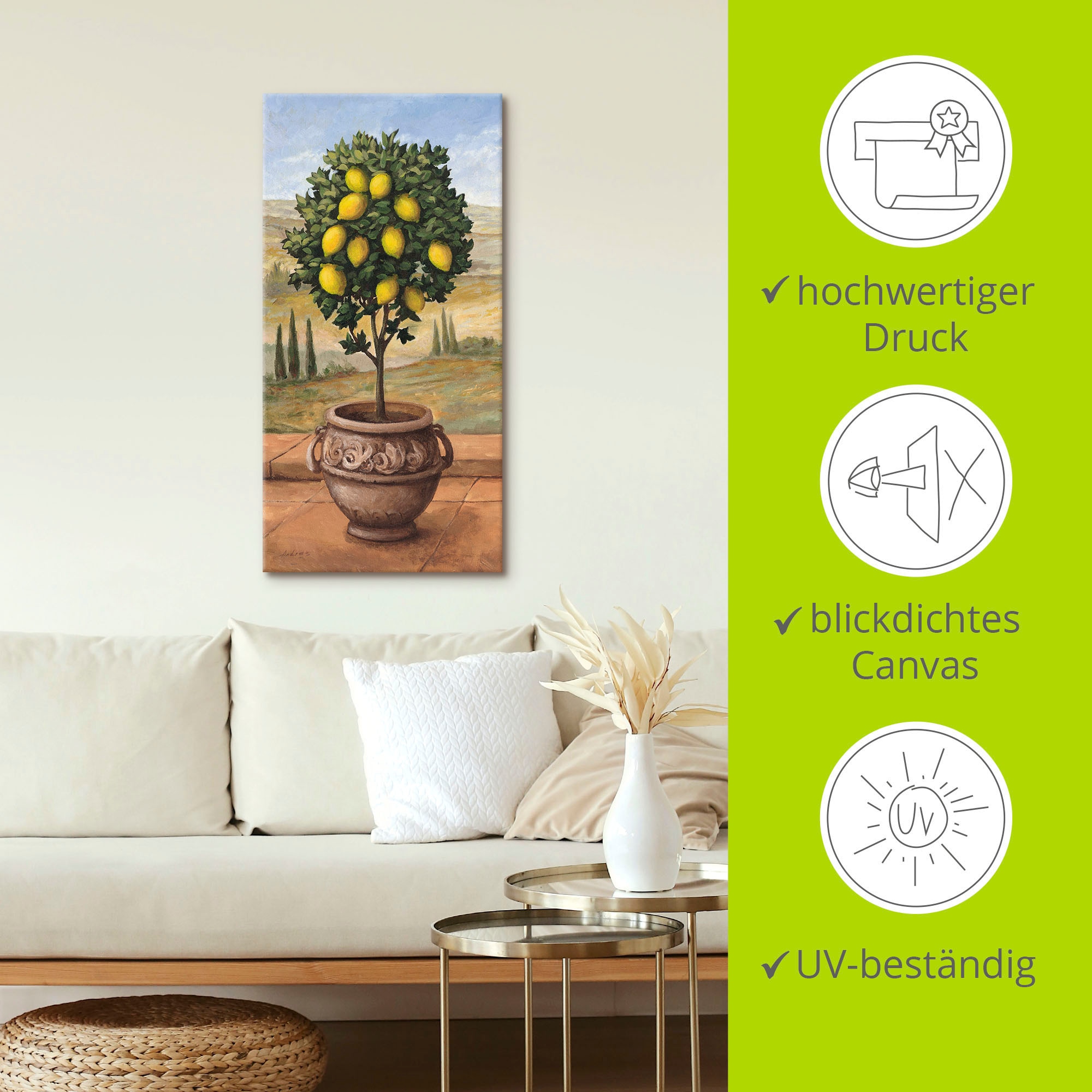 Artland Wandbild »Zitronenbaum«, Bäume, (1 St.), als Leinwandbild, Wandaufkleber in verschied. Größen