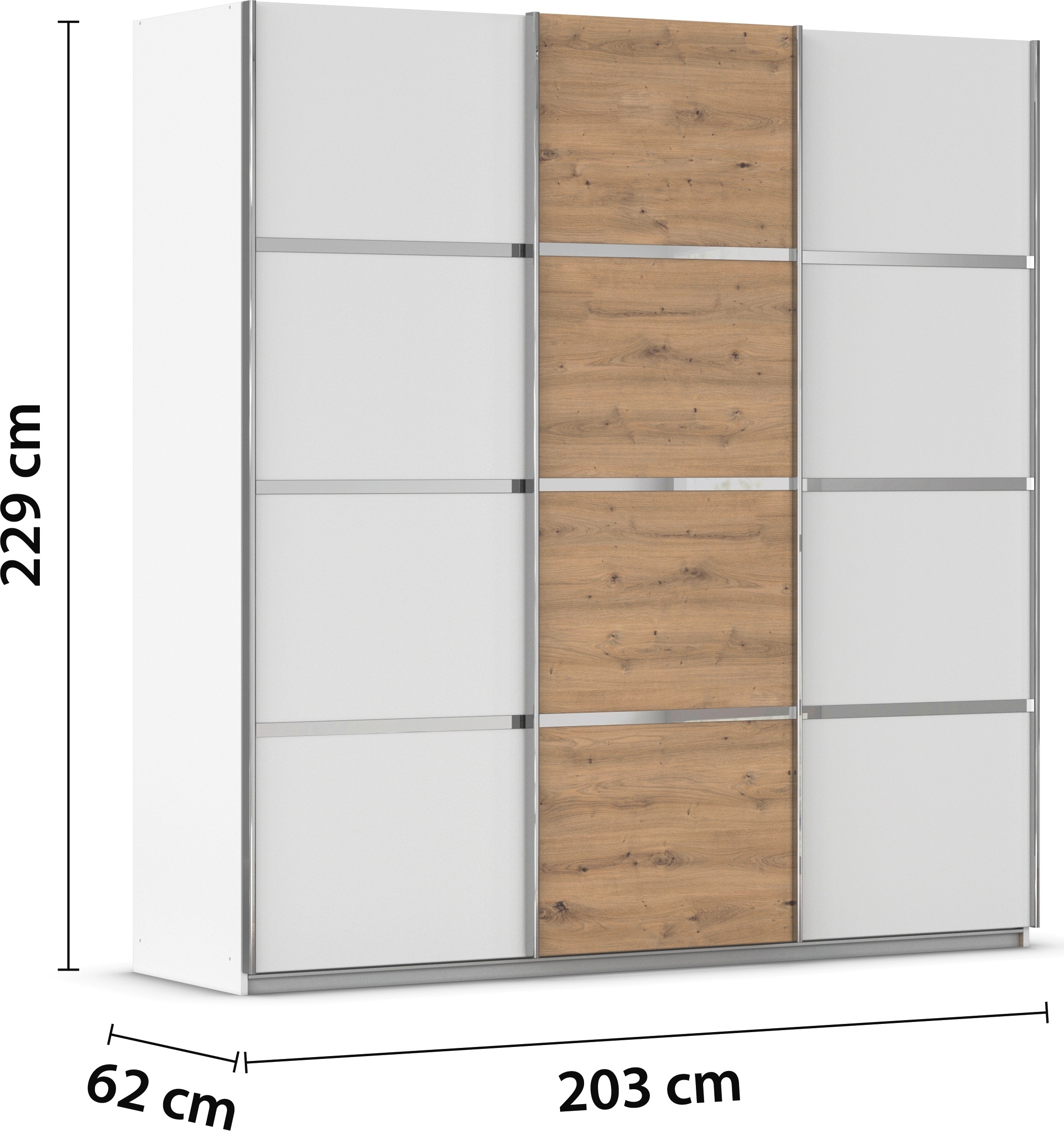 rauch Kleiderschrank »Schwebetürenschrank OTTO´s Choice Garderobe Schrank TOP ANGEBOT Avola«, (in 3 verschiedenen Ausstattungen BASIC/CLASSIC/PREMIUM), mit eleganten Zierleisten in Chrom, Schwarz oder Weiß MADE IN GERMANY