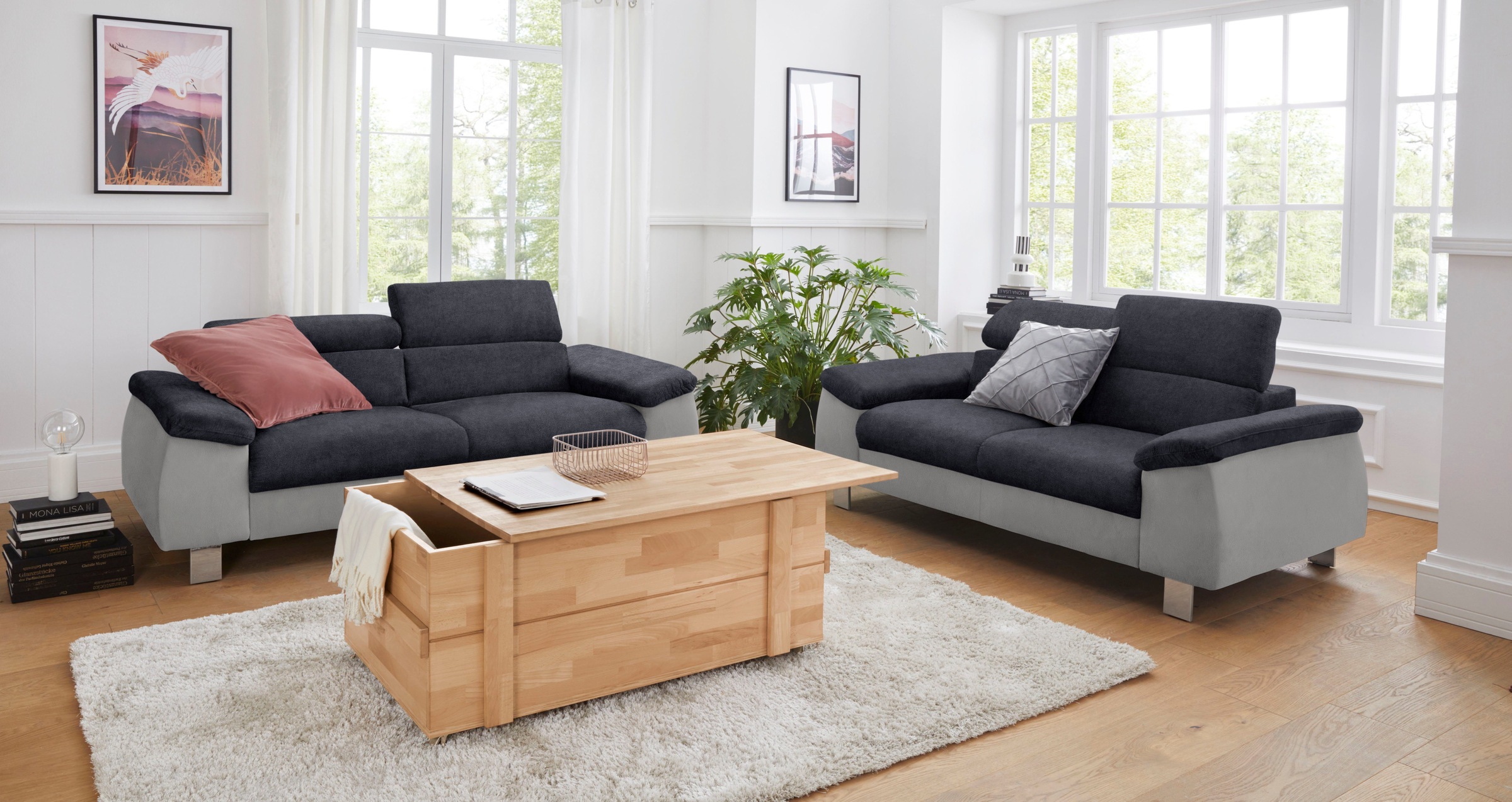 COTTA Polstergarnitur »Komaris«, (Set), Set bestehend aus: 3-Sitzer mit Kopfteilverstellung & Hocker