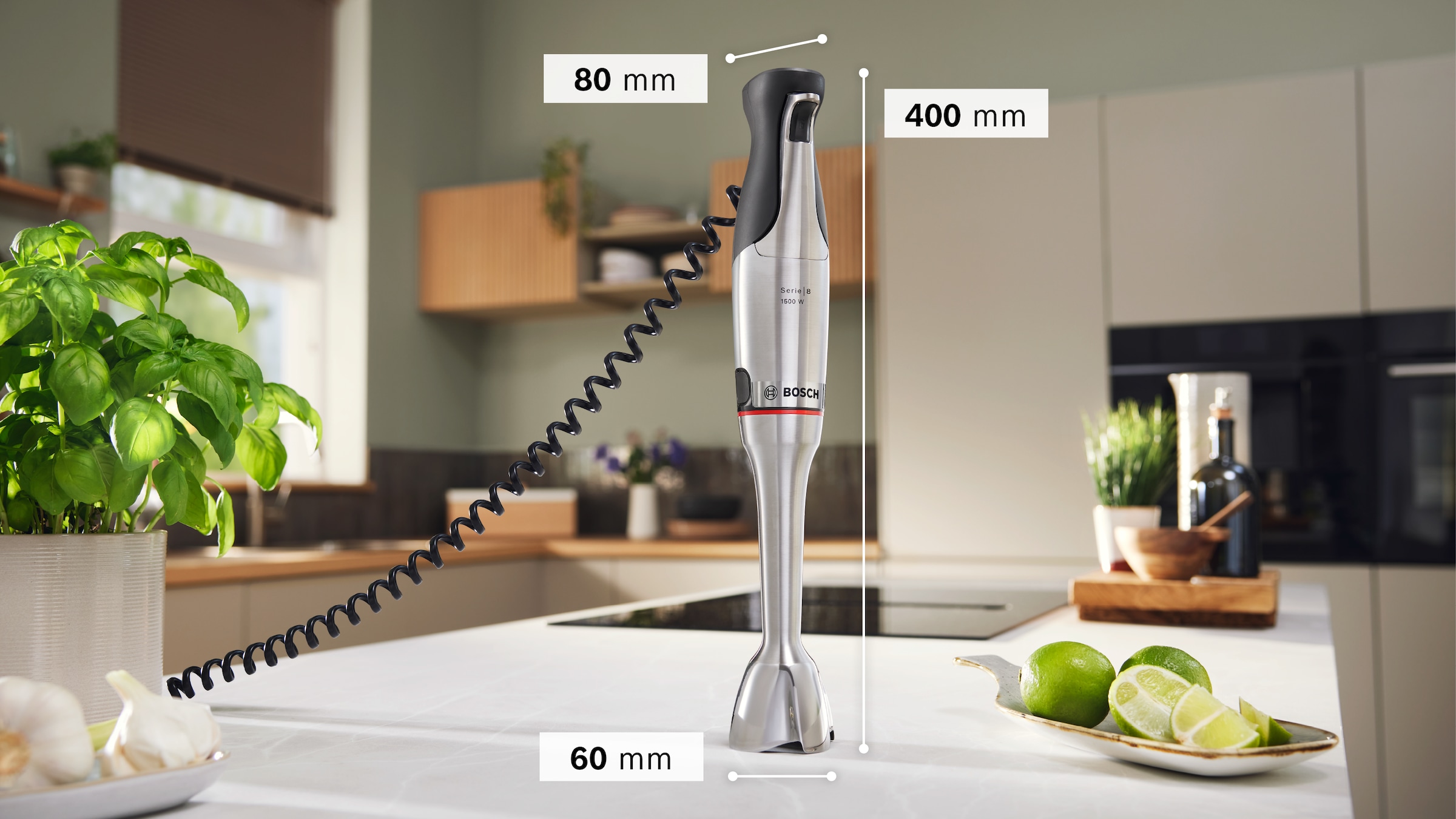 BOSCH Stabmixer »ErgoMaster Serie 8, MSM8M930, Zerkleinerer, Spiralkabel, Becher« 1500 W 6 Klingen Edelstahl, Keramikkupplung, luftgekühlter Motor