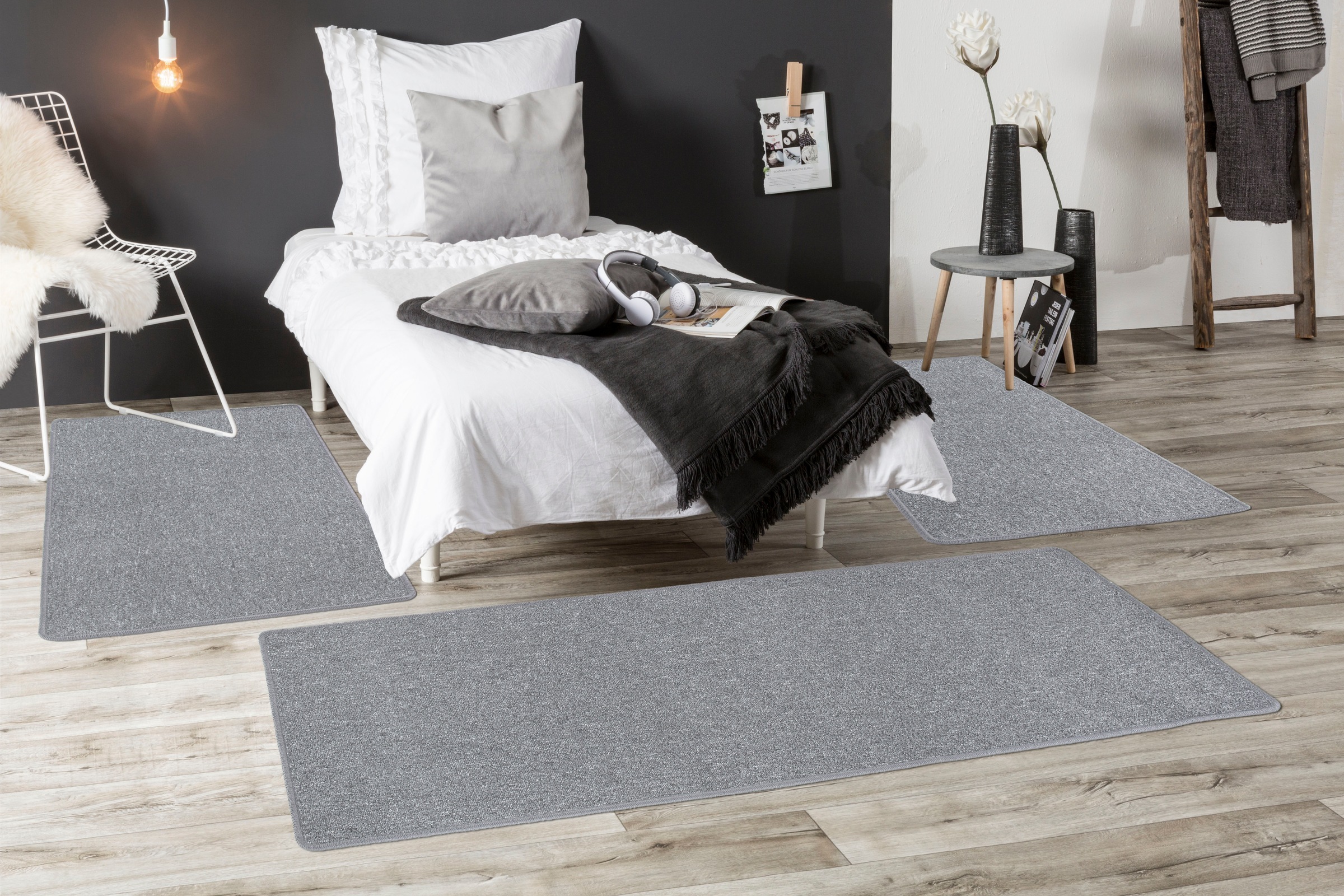 Andiamo Bettumrandung »Luton, Made in Germany«, (3 tlg.), Bettvorleger, Läufer-Set für das Schlafzimmer, melierte Optik