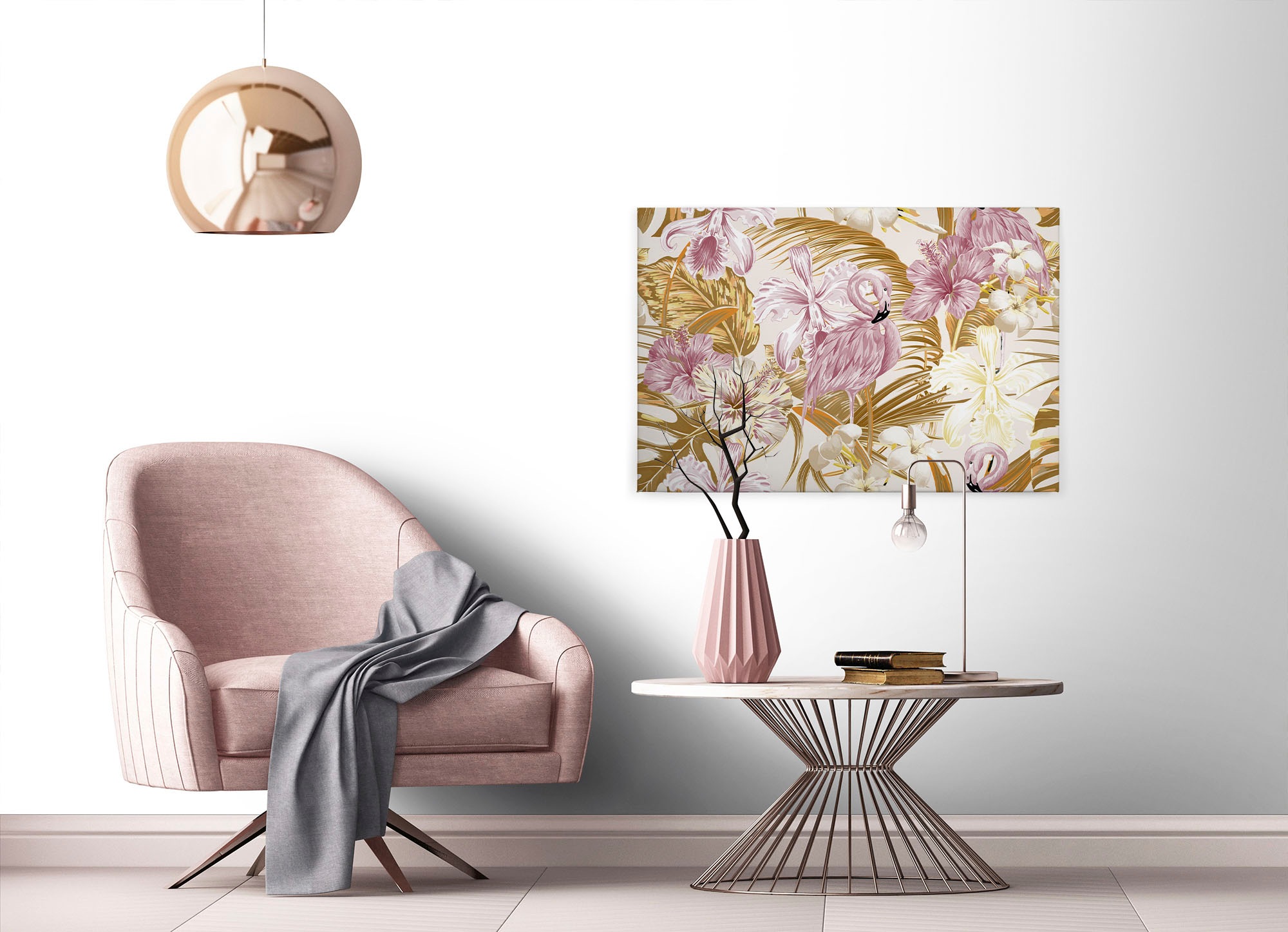 A.S. Création Leinwandbild »Flamingo Art«, Kunst-Blumen-Kinder, (1 St.), Dschungel Keilrahmen Flamingo Exotisch Hawaii Leinwand-Bild Wohnzimmer