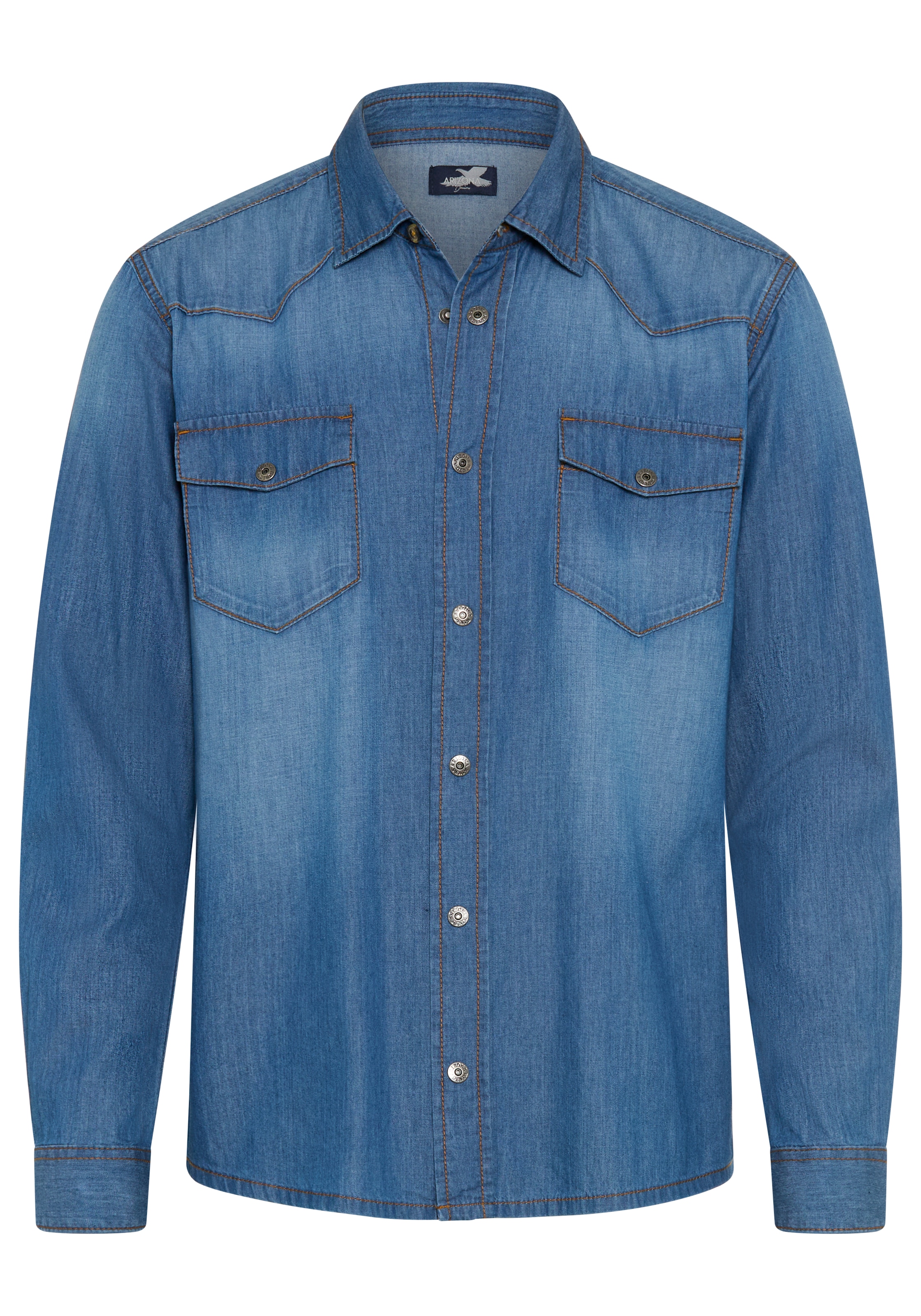 Arizona Jeanshemd schmale Passform, Langarm mit Ärmelschlitz und Manschette