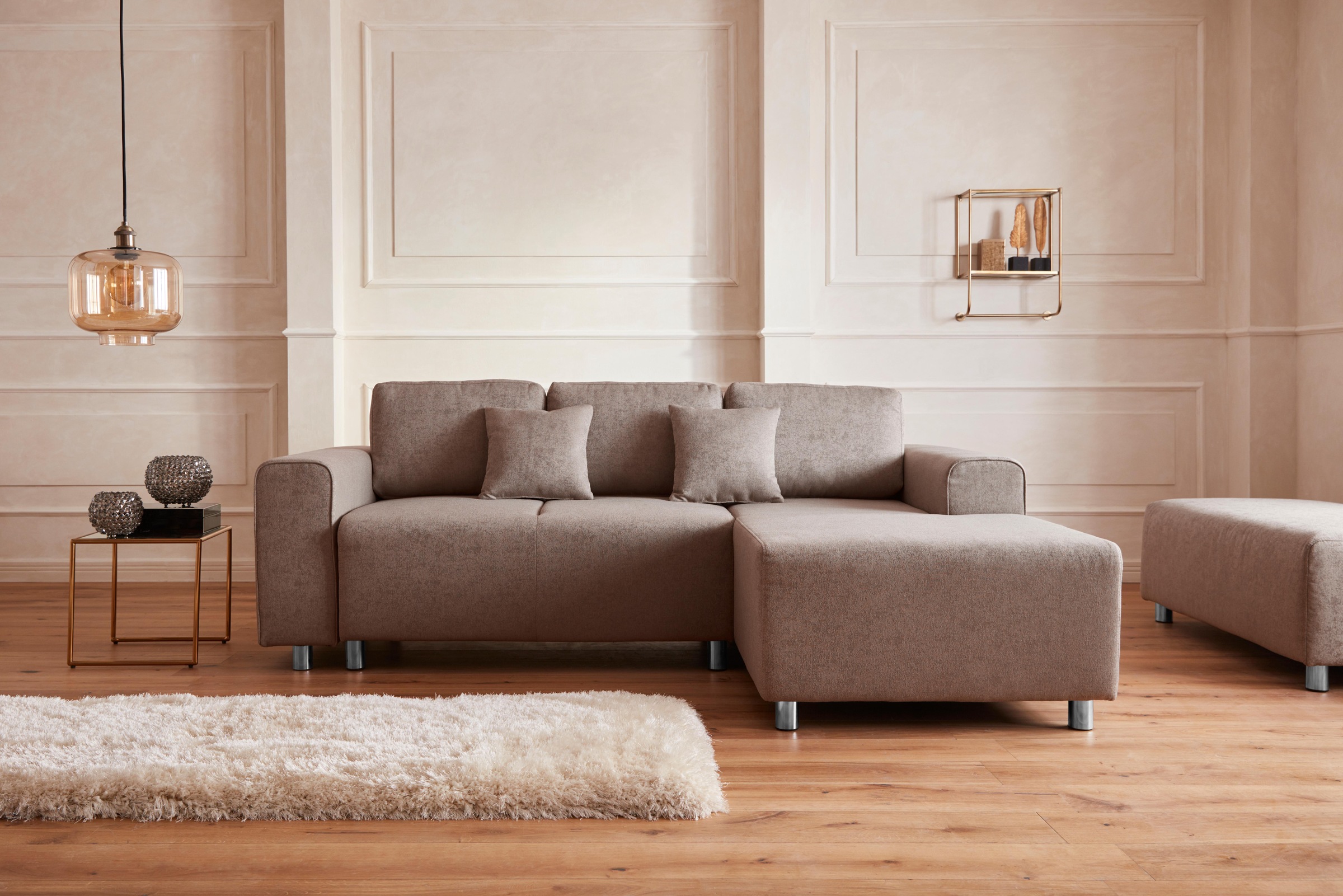 Guido Maria Kretschmer Home&Living Ecksofa »Györ«, L-Form, wahlweise mit Bettfunktion und Bettkasten incl. 2 Zierkissen