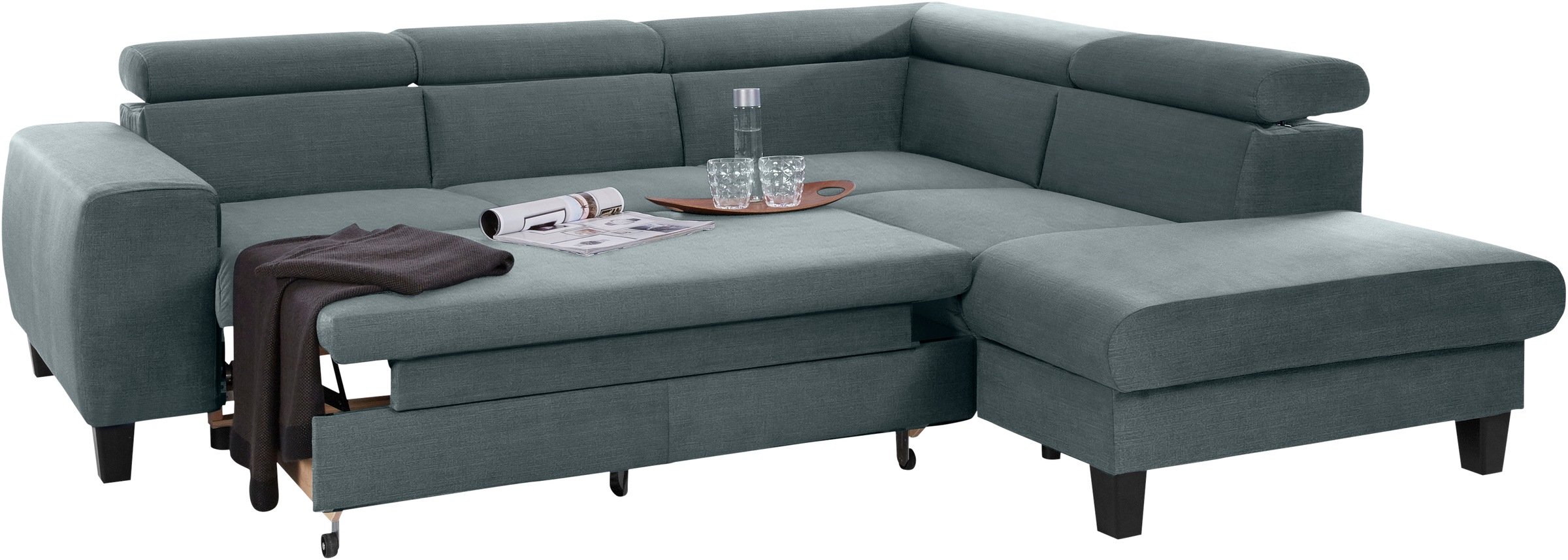 COTTA Ecksofa »Morven L-Form mit Kopfteilverstellung«, wahlweise mit Bettfunktion, Bettkasten & Wireless-Charger