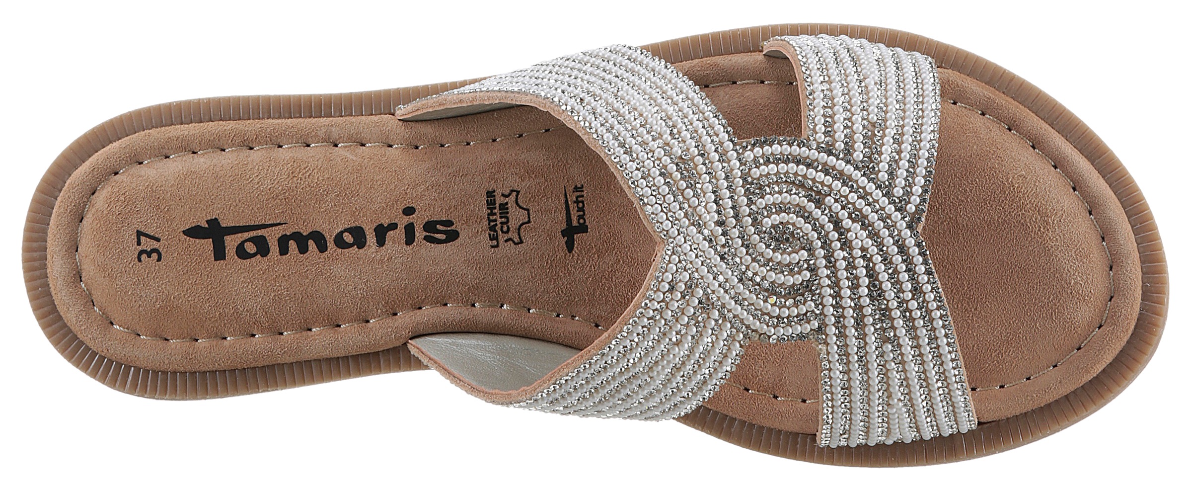 Tamaris Pantolette, Blockabsatz, Festtagsmode, Sommerschuh mit funkelnder Bandage