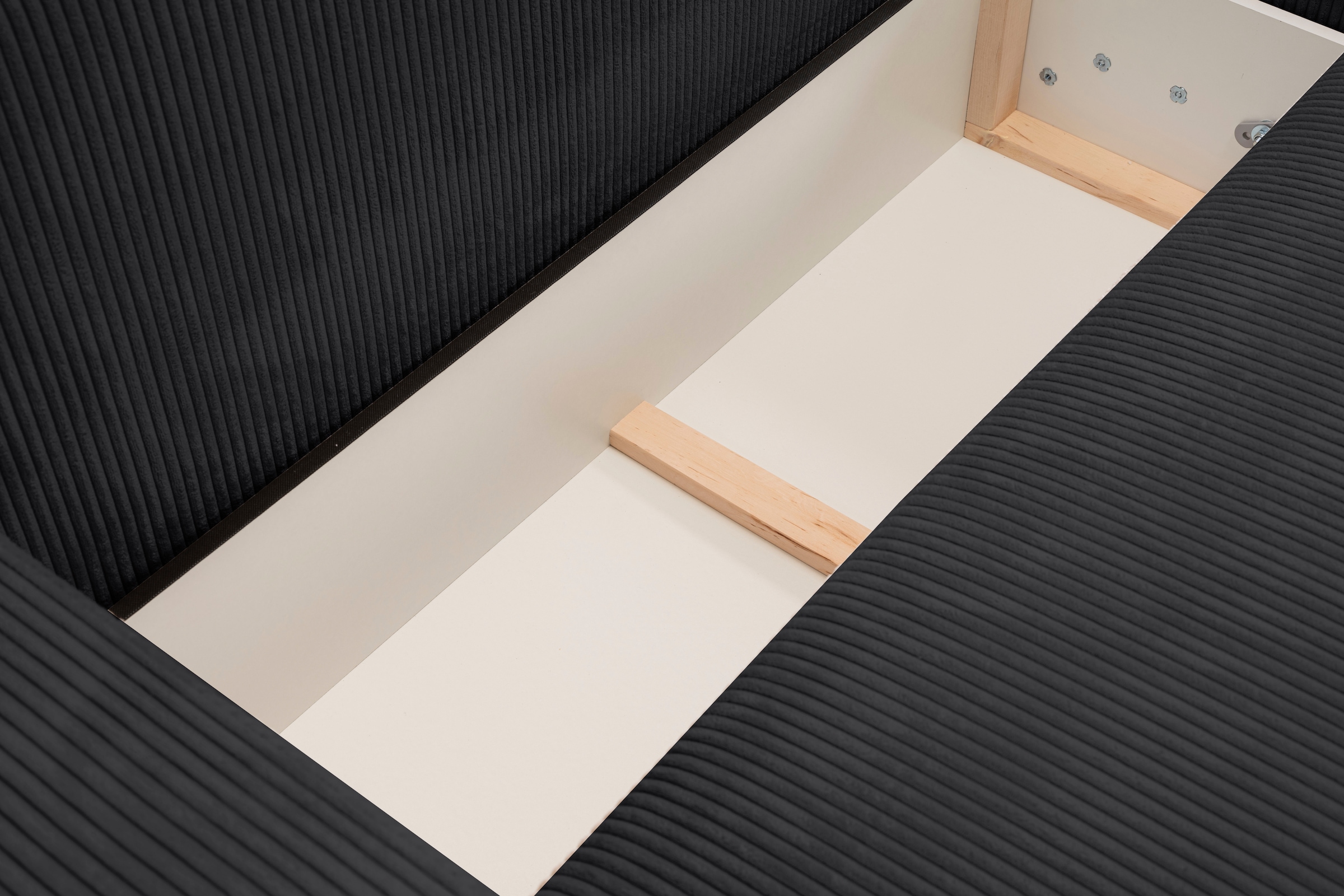 WERK2 Ecksofa »Rotterdam-L, kuschelweicher Cord oder Breitcord, L-Form, Breite 267 cm«, Design Ecksofa mit Schlaffunktion & Bettkasten, Cord, Anthrazit