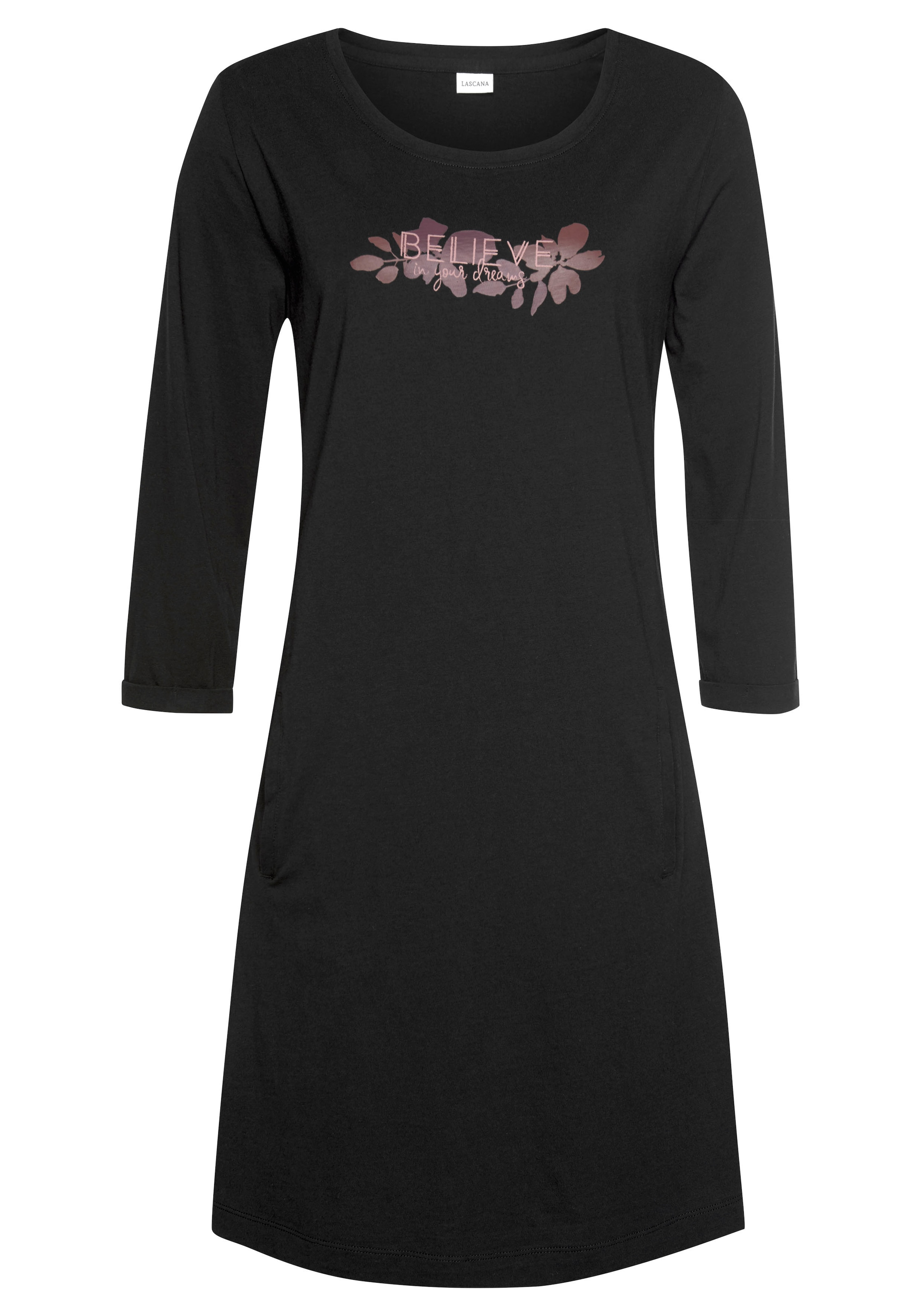 LASCANA Sleepshirt, mit 3/4-Ärmeln und kleinem Frontprint