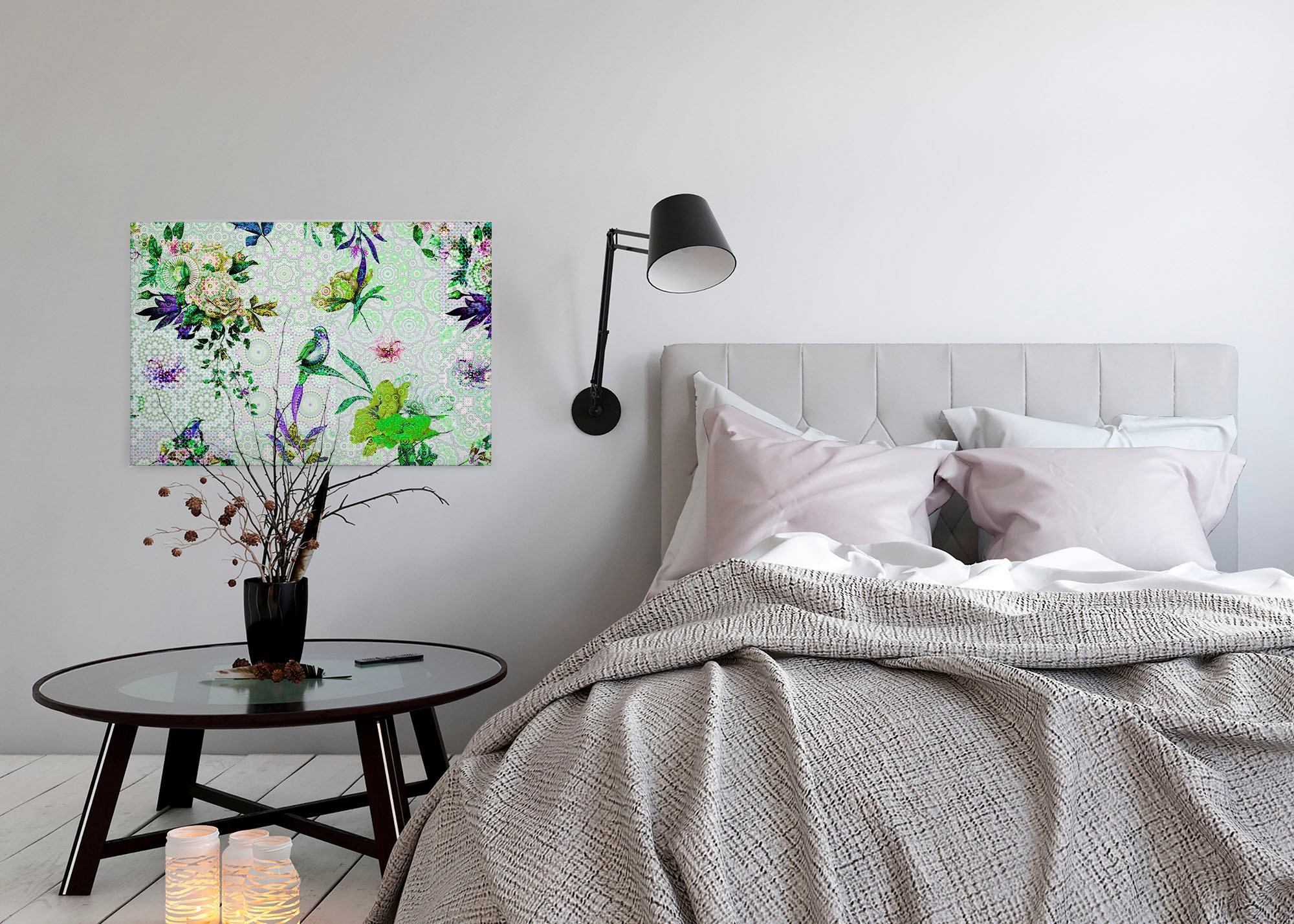 A.S. Création Leinwandbild »mosaic garden« Kunst | Vögel 1 Stk. tlg. Mosaik Keilrahmen Floral Blumen Vögel Leinwand-Bild Wohnzimmer modern