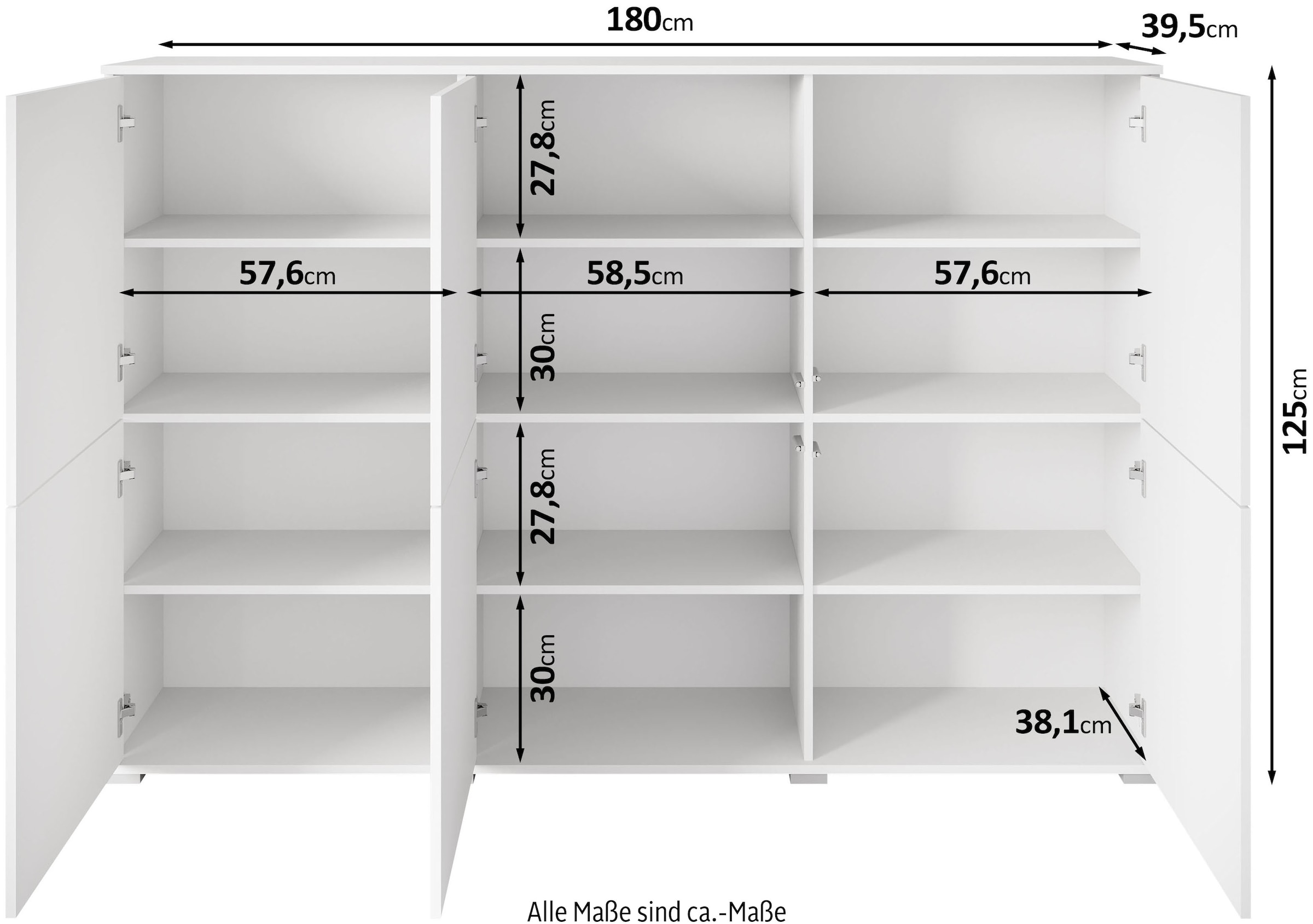 INOSIGN Highboard »Kenia, moderne grifflose Hochkommode mit 6 Türen, Breite 180 cm«, (1 St.), Push-to-Open-Fronten, höhenverstellbaren Einlegeböden