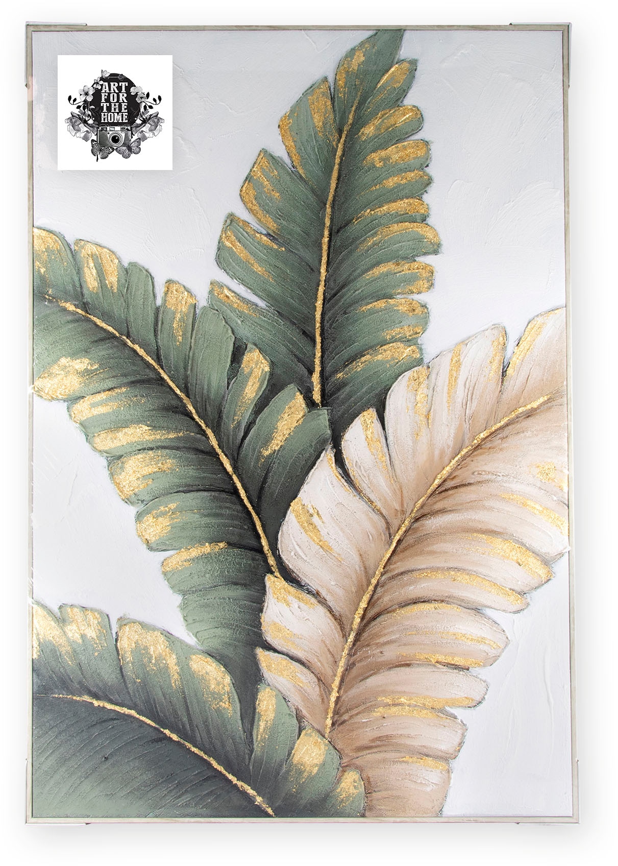 Art for the home Leinwandbild »Blatter Neutral«, Blätter, (1 St.), Handgemalte Leinwand mit Goldmetallic, Lush leaves neutral - 100x70cm