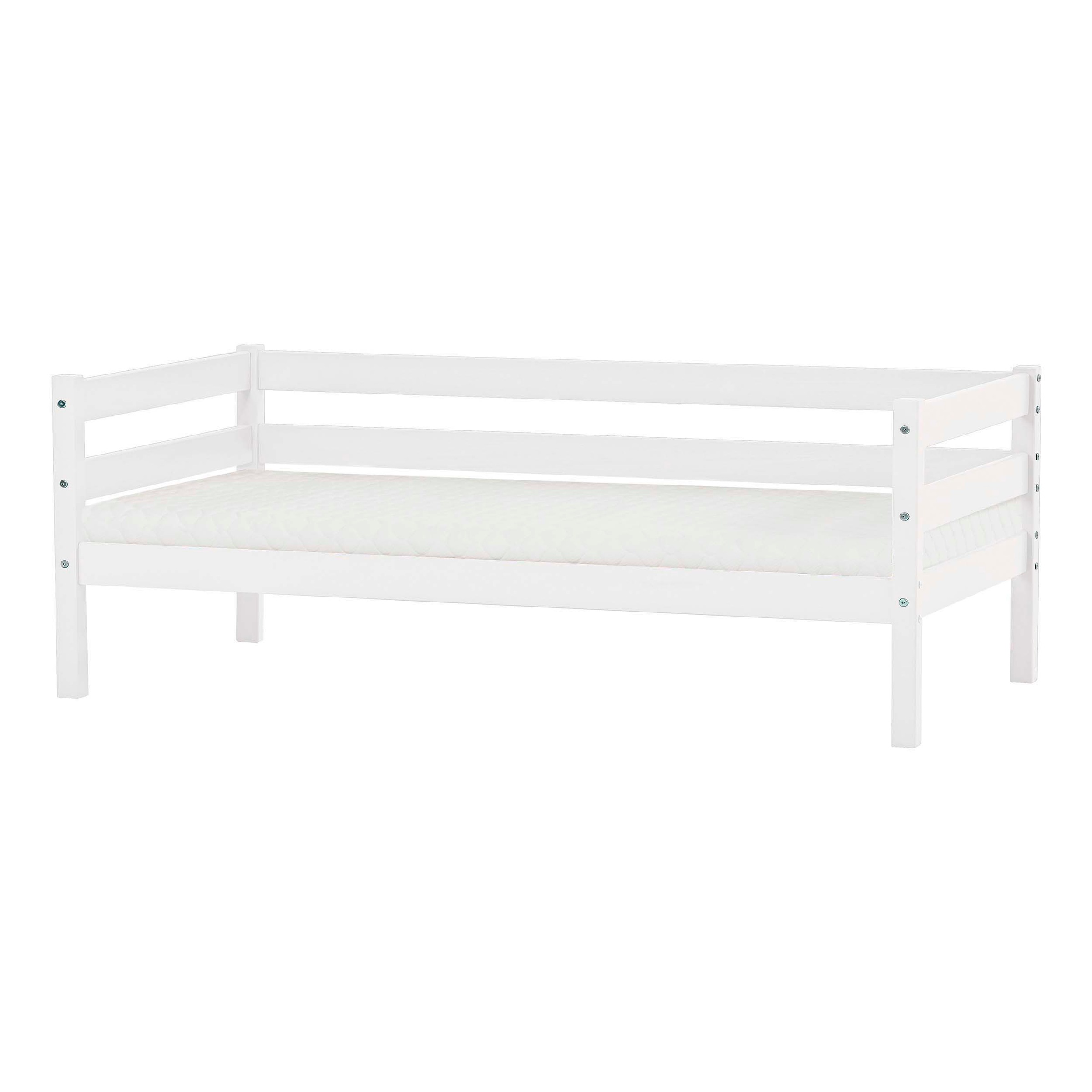 Einzelbett „ECO Comfort“, (Set), mit Rollrost in 8 Farben, wahlweise mit Matratze und Absturzsicherung, weiß mit Kaltschaum-Matratze