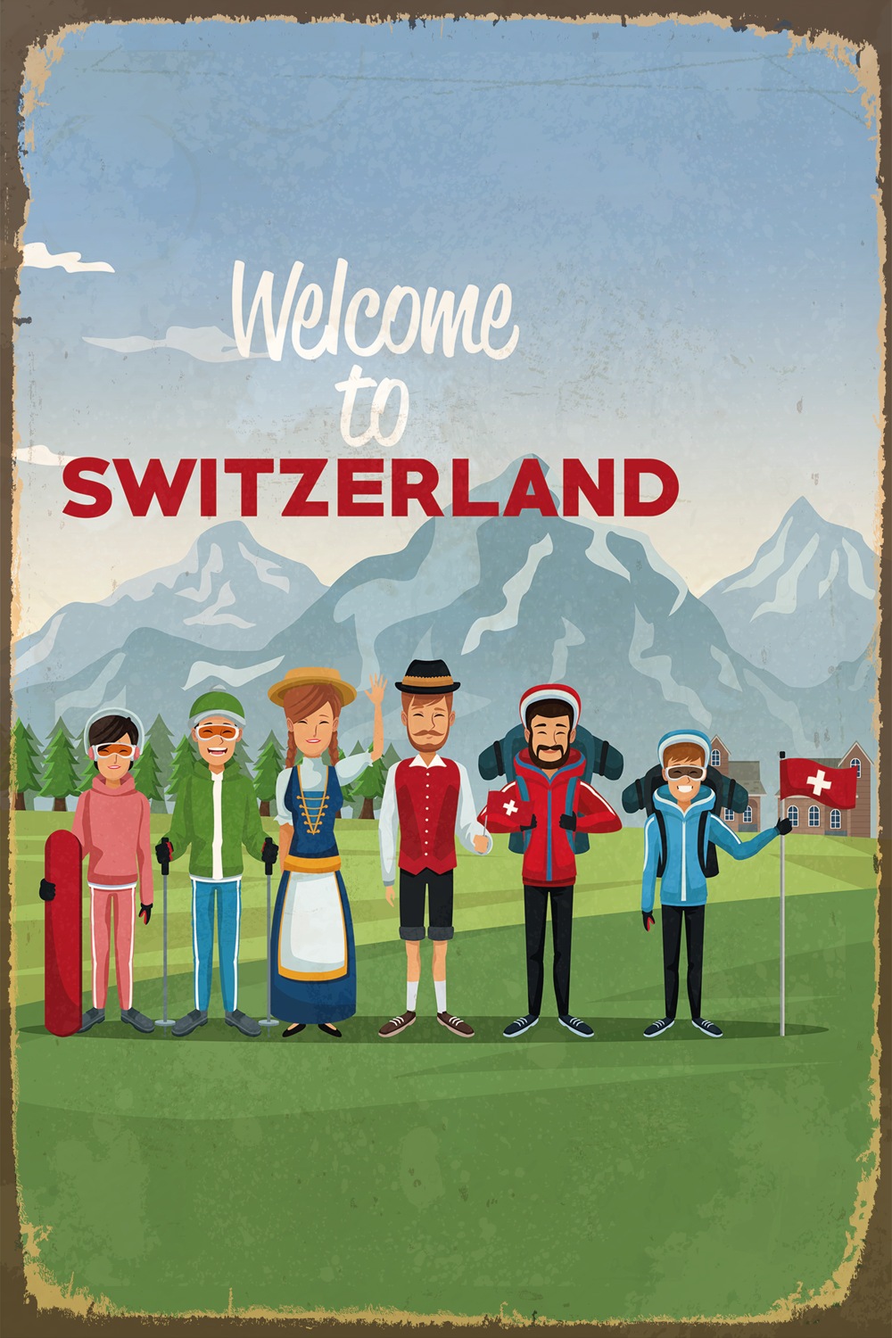 queence Metallbild »WELCOME TO SWITZERLAND« Berge & Alpenbilder   Schriftzu günstig online kaufen