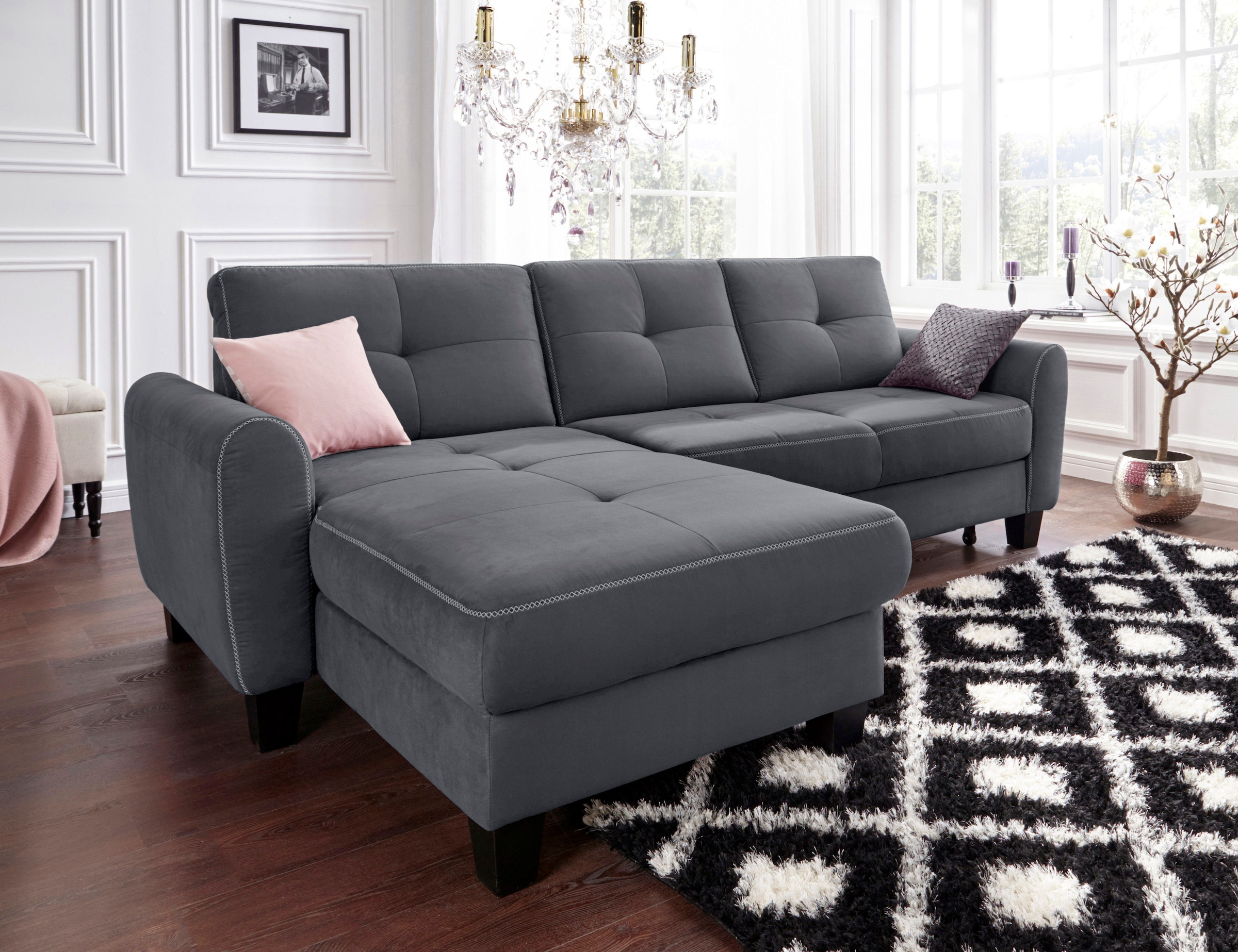 sit&more Ecksofa »Varese L-Form«, mit Federkern, wahlweise mit Bettfunktion günstig online kaufen