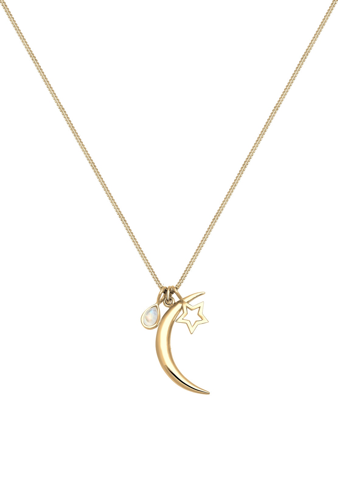 Elli Collierkettchen »Halbmond Stern Mondstein Weiß 925 Sterling Silber vergoldet«
