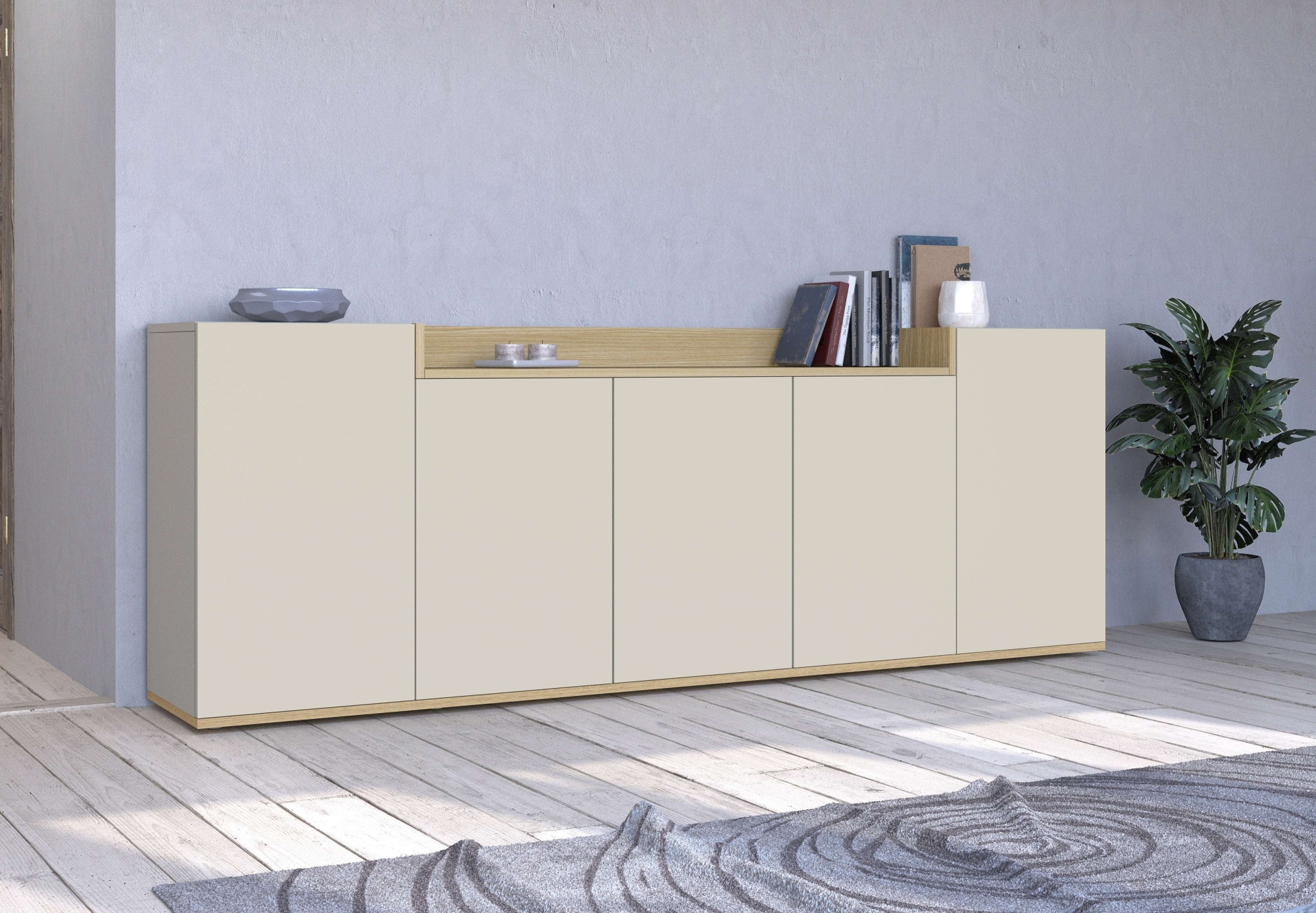 OTTO home Sideboard »BOLSENA, Kommode, Schrank,Lowboard mit 8 Fächer und offenes Ablagefach« 1 Stk. tlg. stehend/hängend montierbar, Made in Italy, B/T/H: 200 × 35 × 71,2 cm