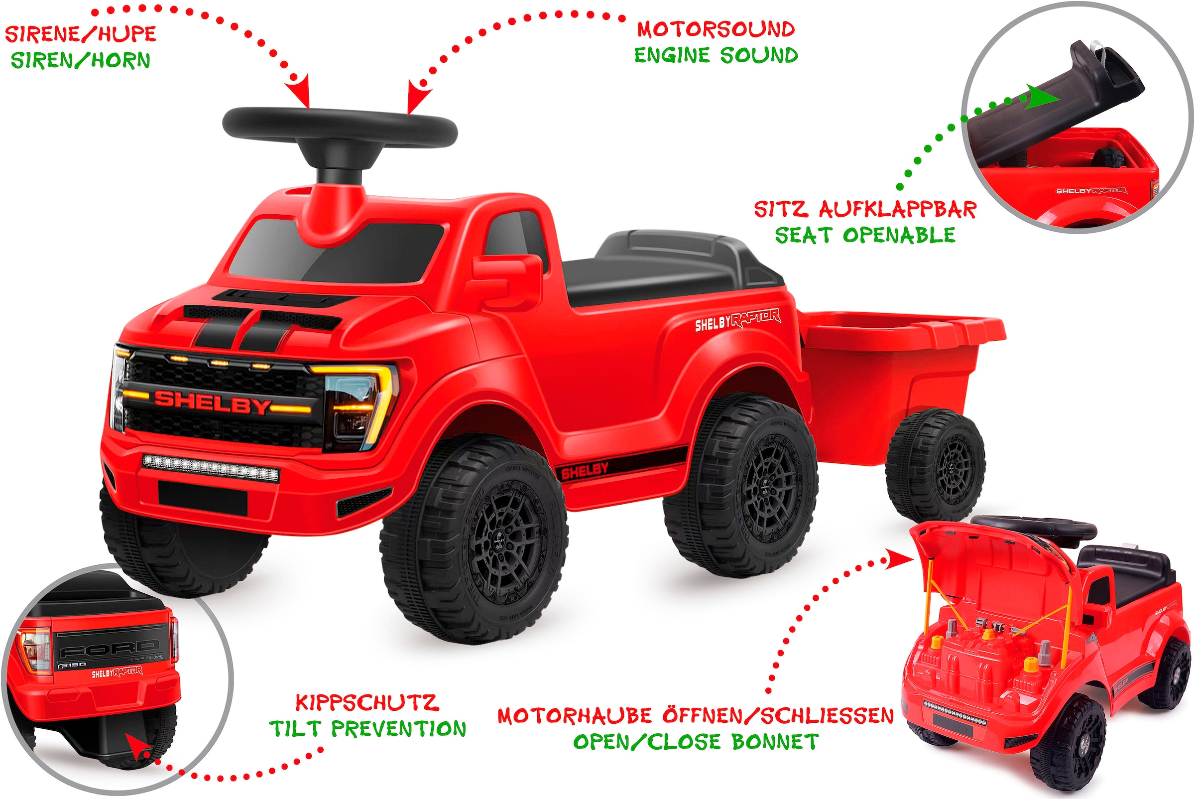 Jamara Rutscherauto »Shelby Ford F-150 Raptor mit Anhänger« mit Soundeffekten