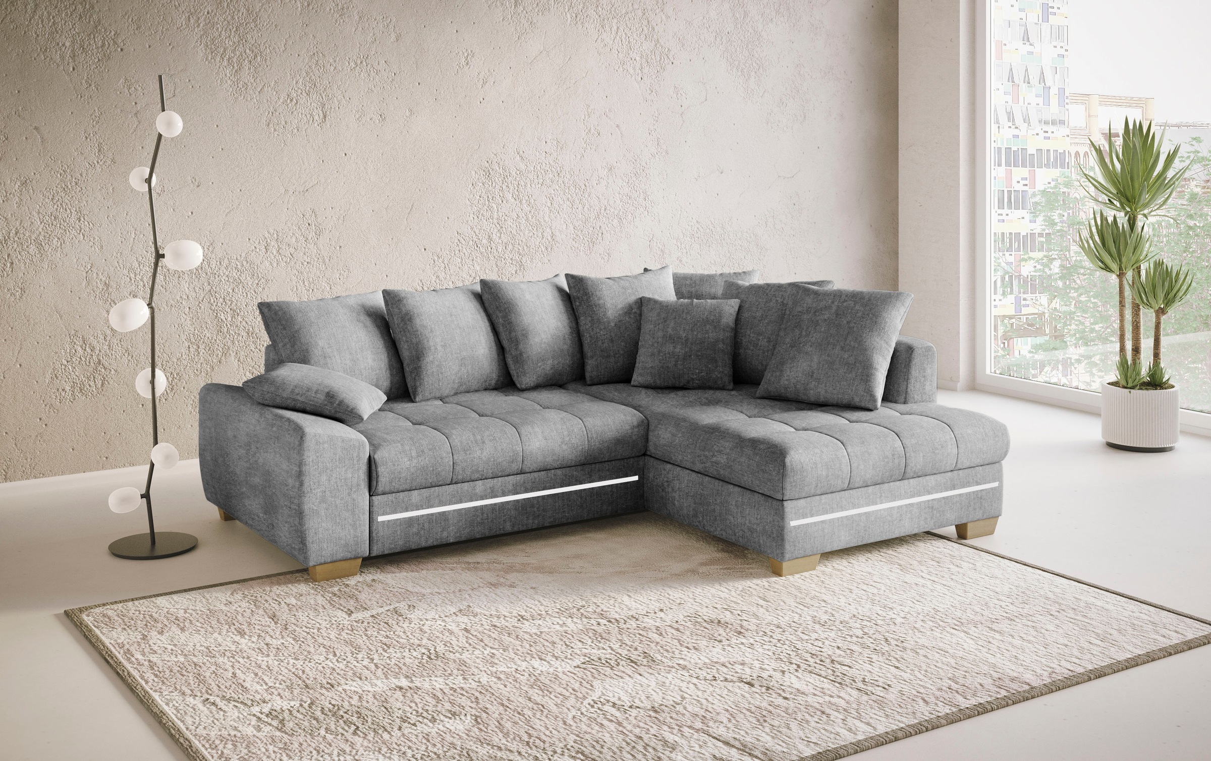 Mr. Couch Ecksofa »Nikita II, L-Form«, mit RGB-LED Beleuchtung, wahlweise mit Bett, Bettkasten, Kaltschaum