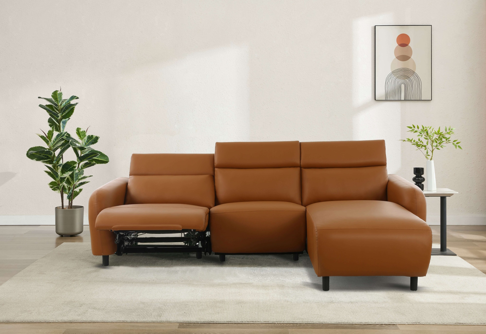 Home affaire Ecksofa »SKAANE Kunstleder, L-Form, 274 cm, manuelle u. elektrische Funktion,«, rundes Design, Kopfteilverstellung, Federkernpolsterung