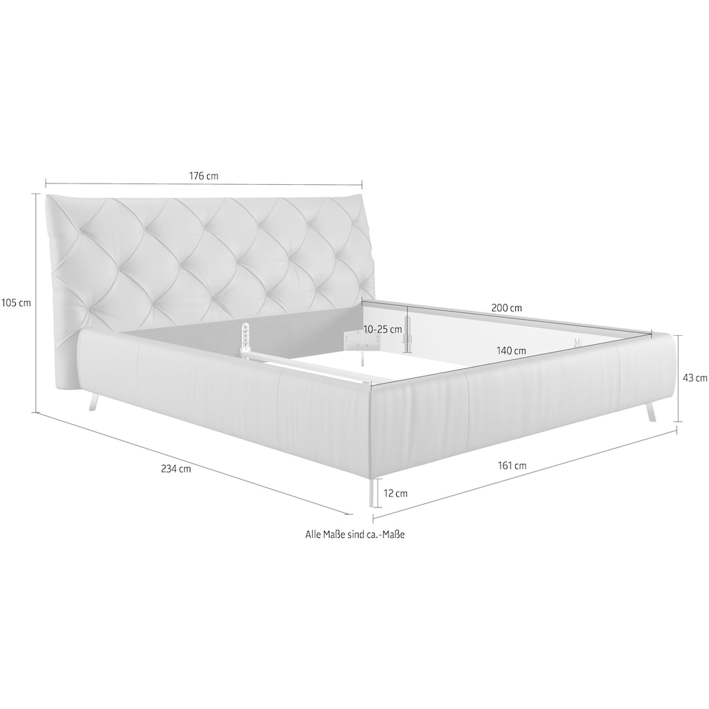 Leonique Polsterbett »Maxime in 4 Breiten, bis 200cm, Bezug Samtoptik oder Struktur«, Kopfteilhöhe 105cm, belastbar bis 280 kg, auch in Überlänge 220 cm