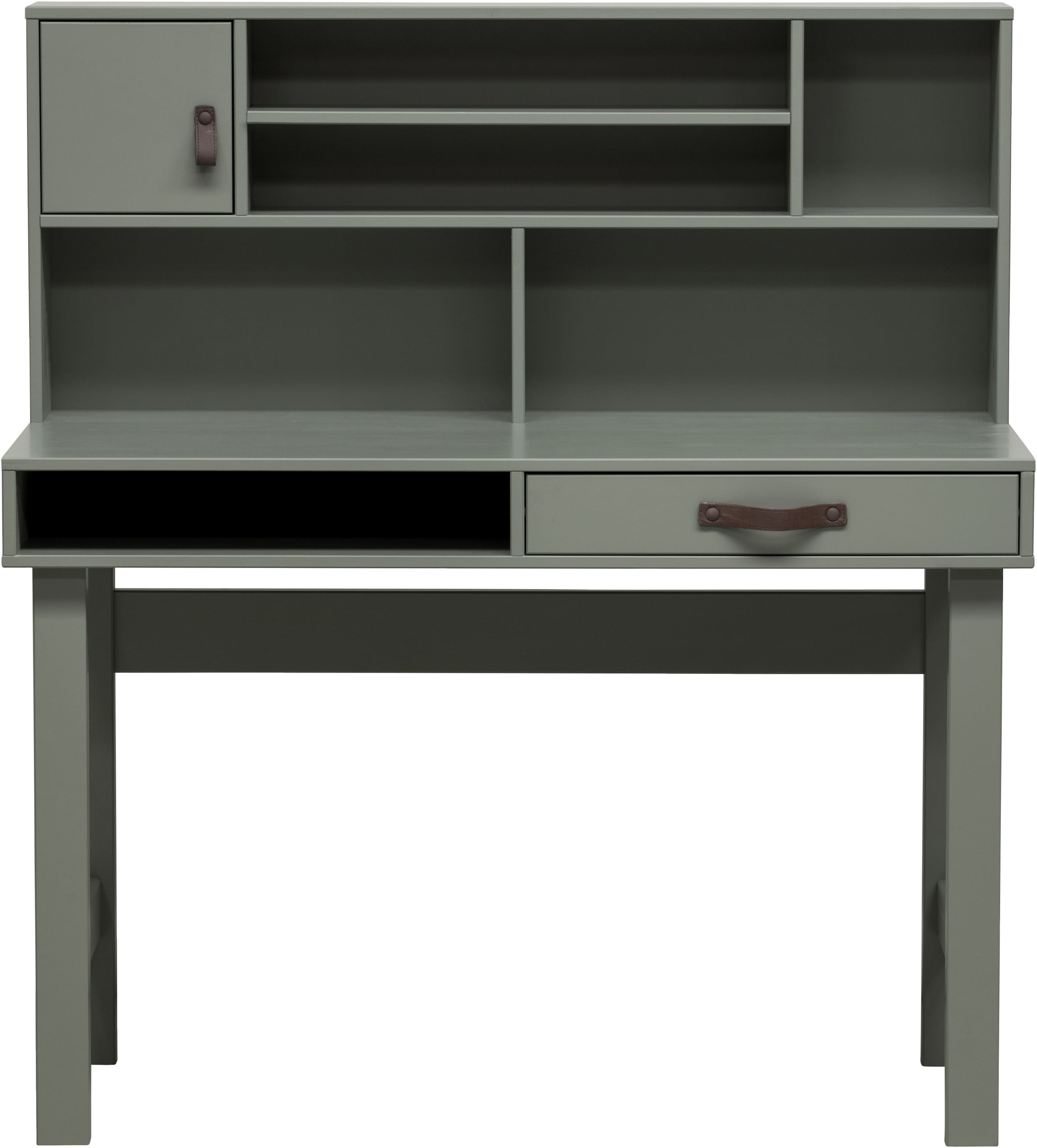WOOOD Schreibtisch »Stage FSC®-Kiefernholz mit Schublade, lackiert 110x58x122 cm« Sechs Ablagefächer, Schublade mit Ledergriff, sichtbare Maserung