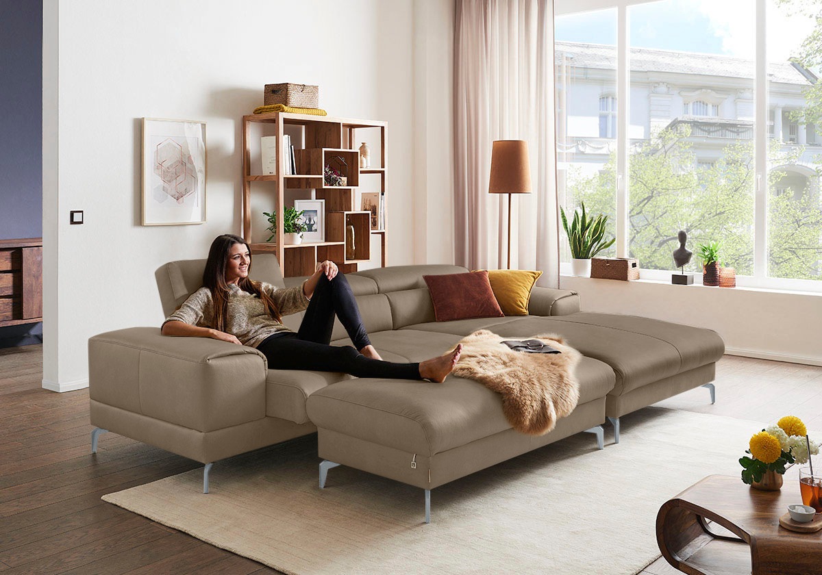 W.SCHILLIG Polsterhocker »piedroo, Designsofa mit tollem Sitzkomfort, bequem, L-Form«, Füße in Silber matt
