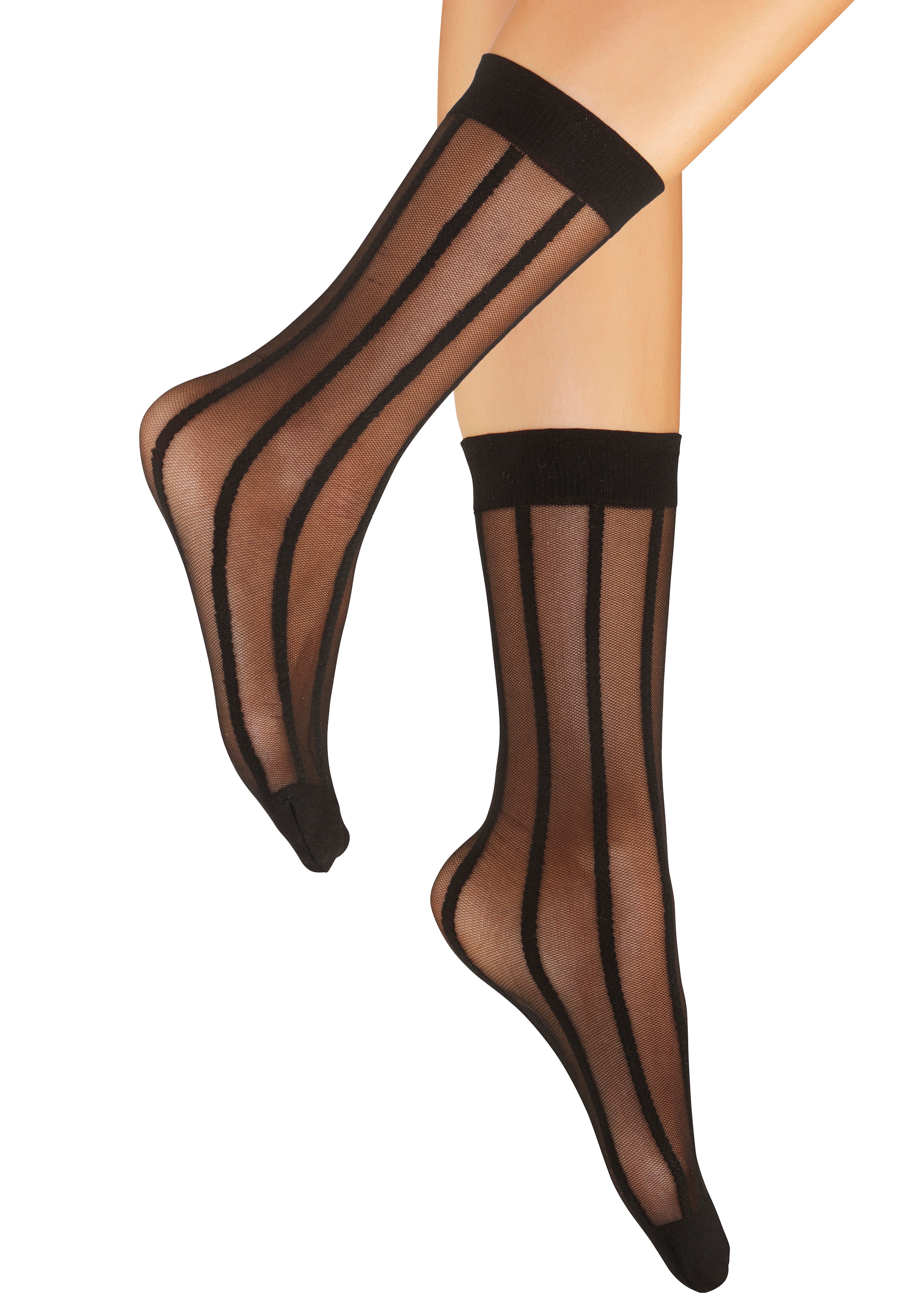 Vivance Feinsöckchen »Transparente Nylon Socken, Damen Feinstrümpfe, für Alltag und Büro« 20 DEN Packung, 2 Paar tlg. mit Streifen Design