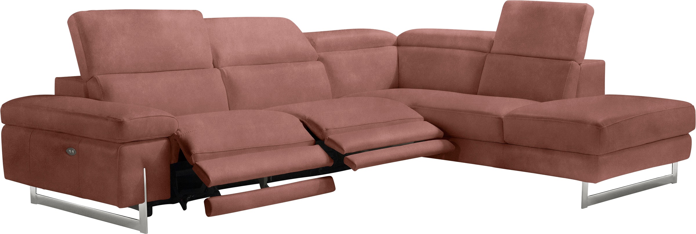 Egoitaliano Ecksofa »Candice, elegant, edel und bequem, erstklassiger Sitzkomfort, L-Form«, inkl. 2 elektrischer Relaxfunktionen, Bedienung über Taste an Armlehne