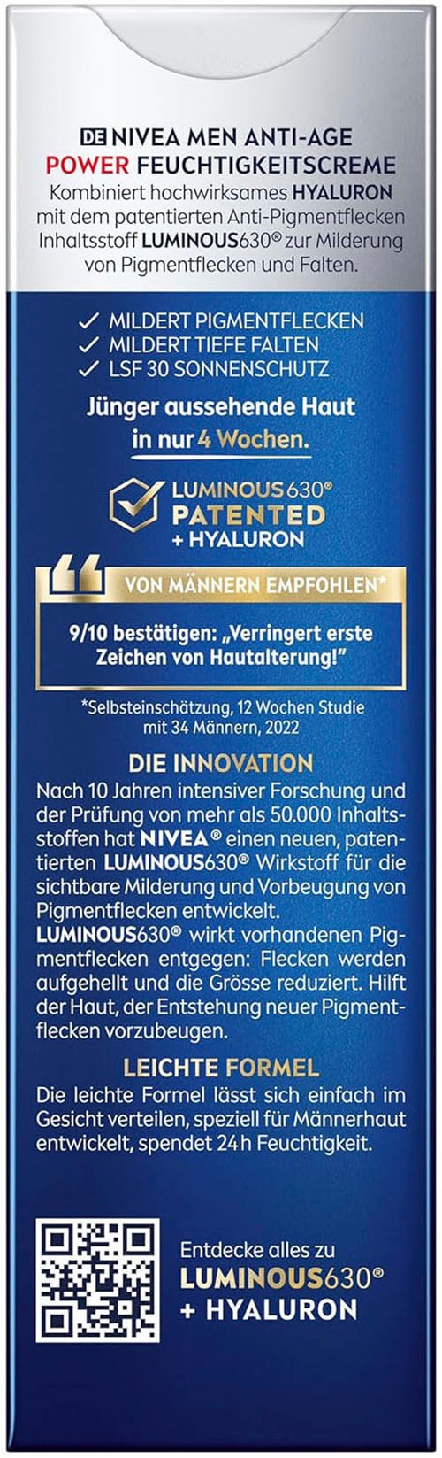 Nivea Men Pflege-Set »ANTI-AGE 2IN1 Power Serum & Feuchtigkeitscreme LSF30«, (2 tlg.), Hochwirksames Hyaluron, mildert Pigmentflecken und Falten.