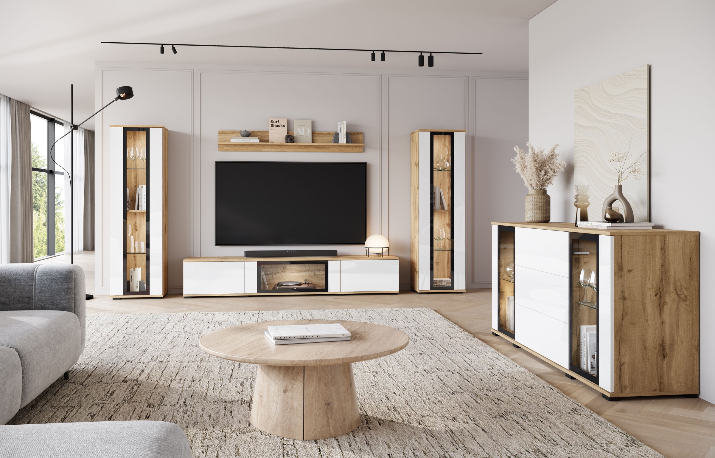 INOSIGN Sideboard »modernes Design mit Glaseinsätzen und 3 Schubladen, Breite 150 cm«, (1 St.), Grifflose Fronten mit Push-to-Open, höhenverstellbare Einlegeböden
